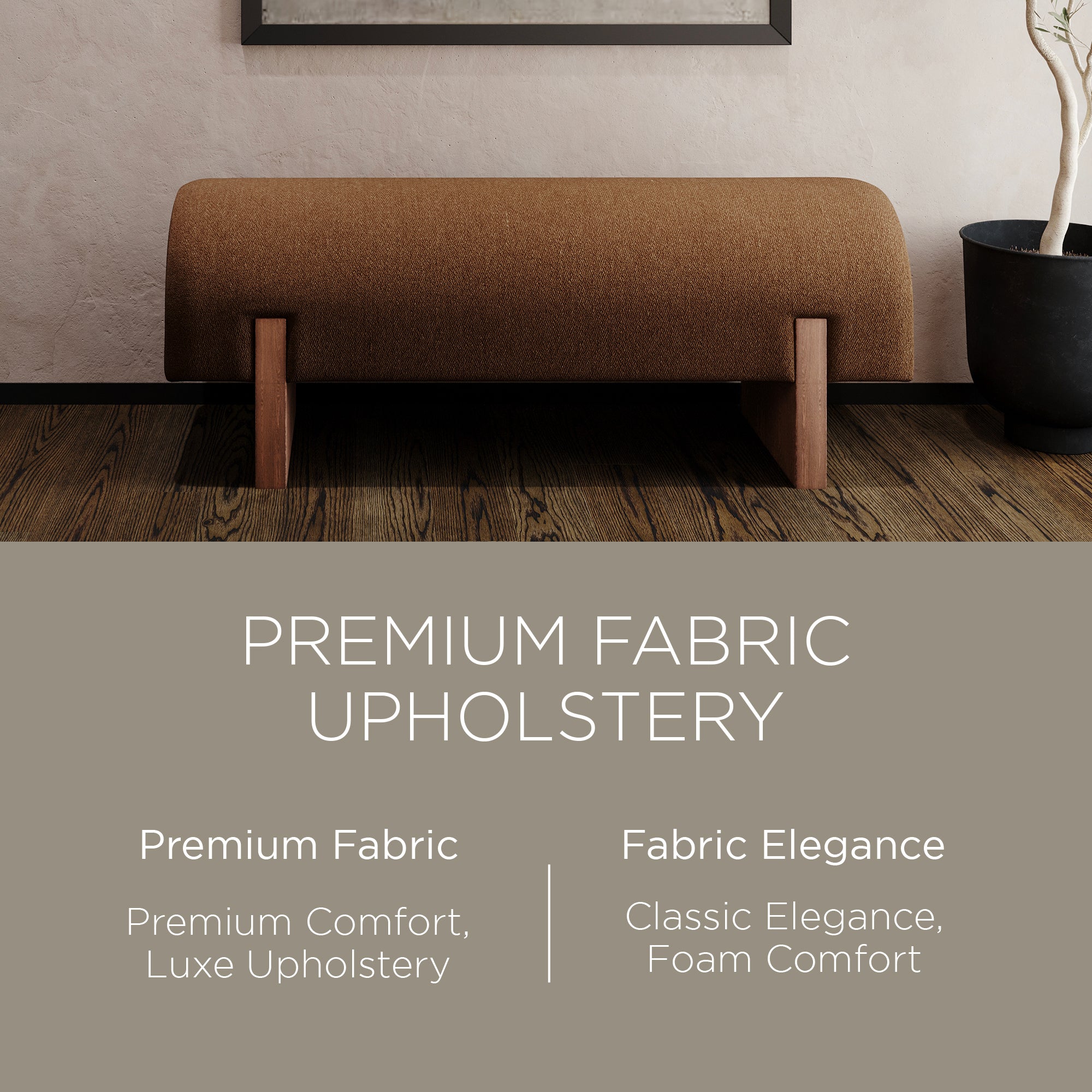Maven Lane Modern Upholstered Wooden Bench in Refined Brown Finish (Open Box) - VMInnovations