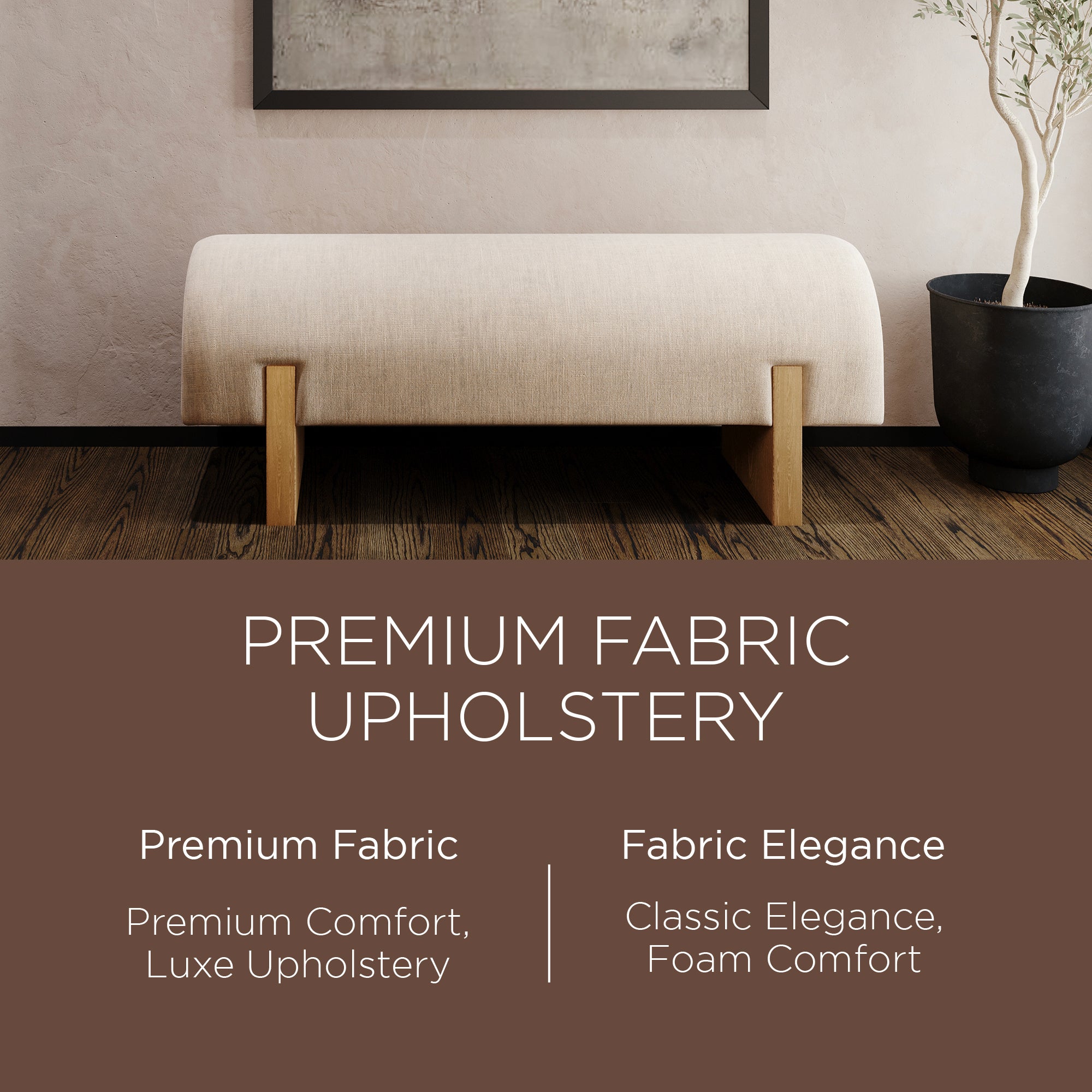 Maven Lane Modern Upholstered Wooden Bench in Refined Natural Finish (For Parts) - VMInnovations