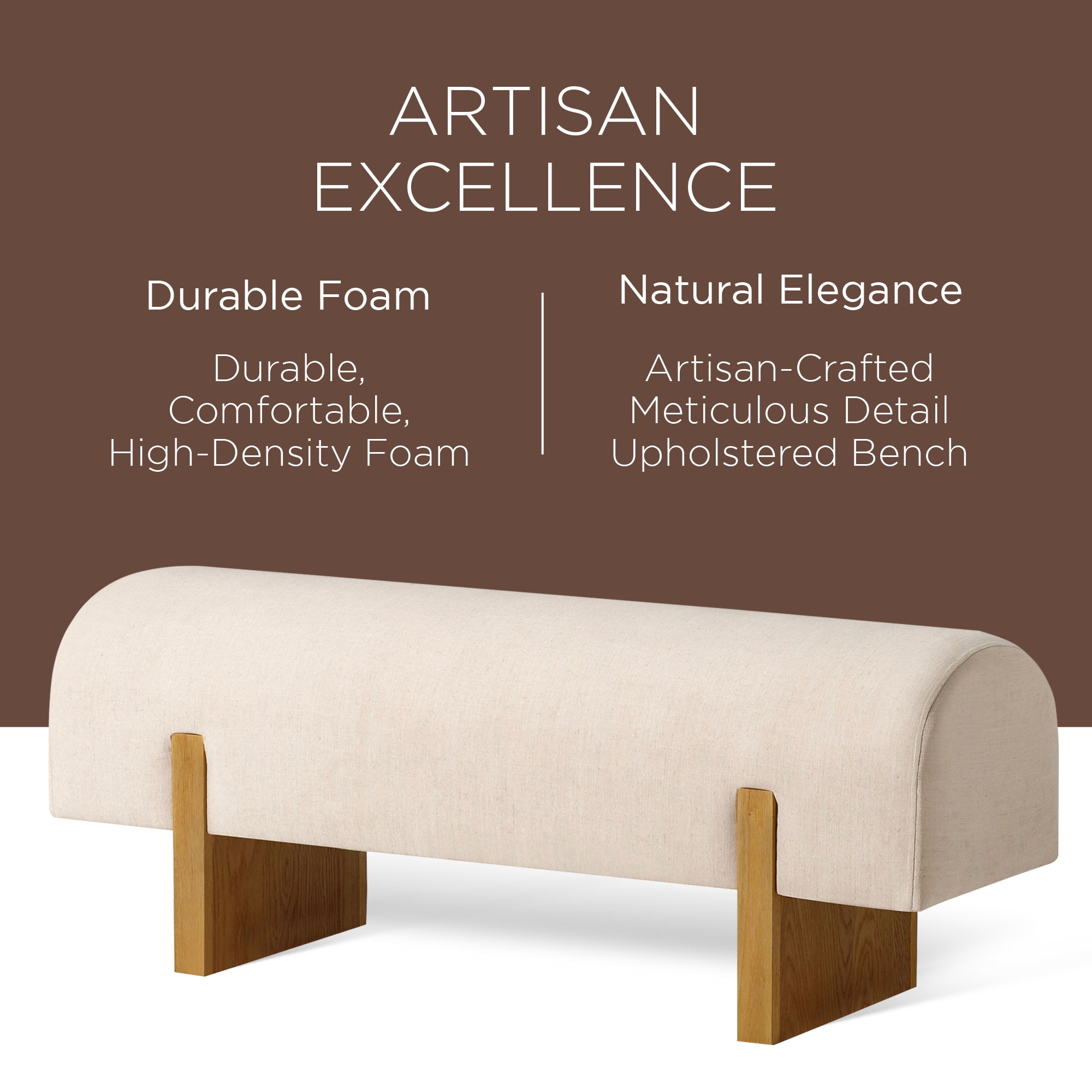 Maven Lane Juno Modern Upholstered Wooden Bench in Refined Natural Finish (Used) - VMInnovations