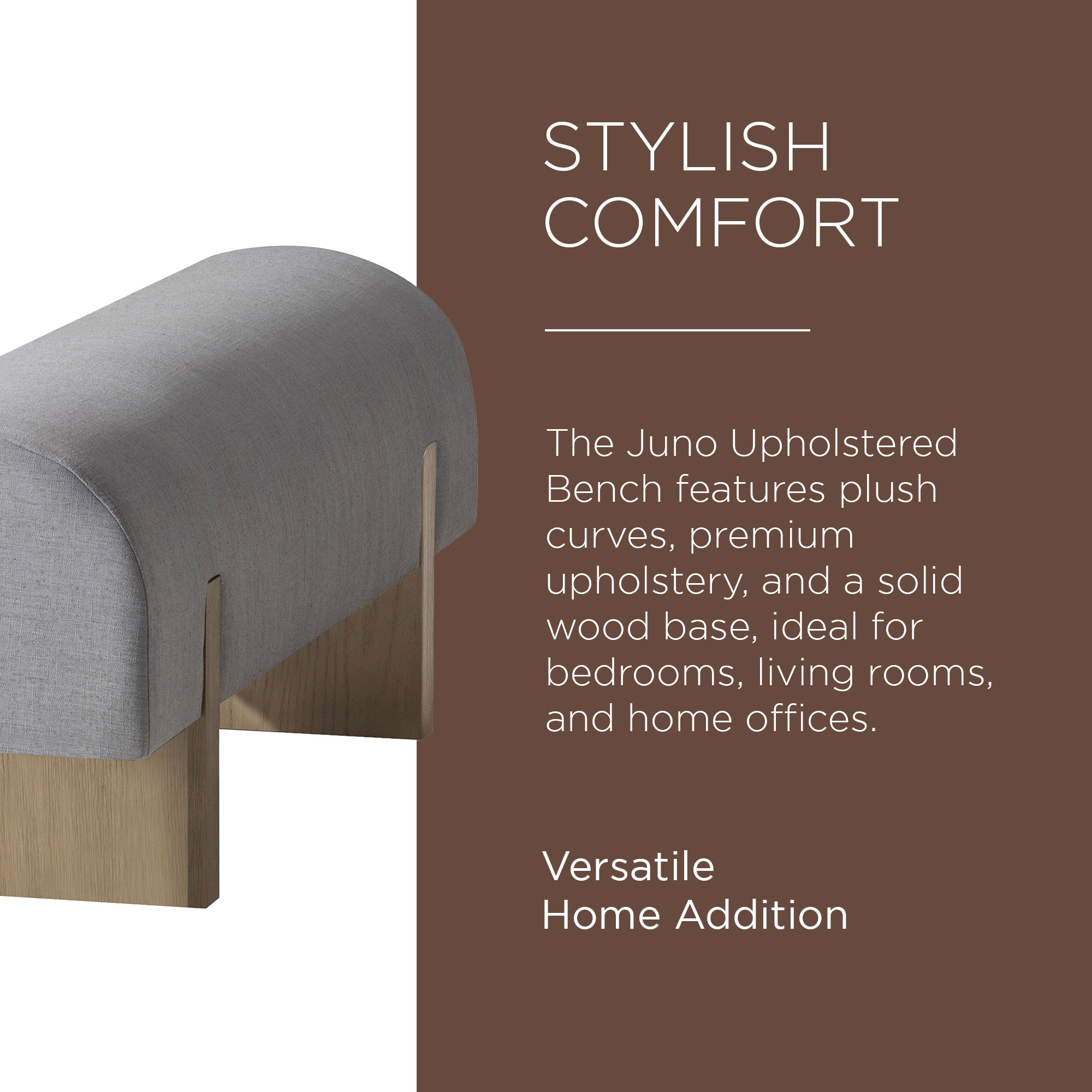 Maven Lane Juno Modern Upholstered Wooden Bench in Refined Grey Finish - VMInnovations