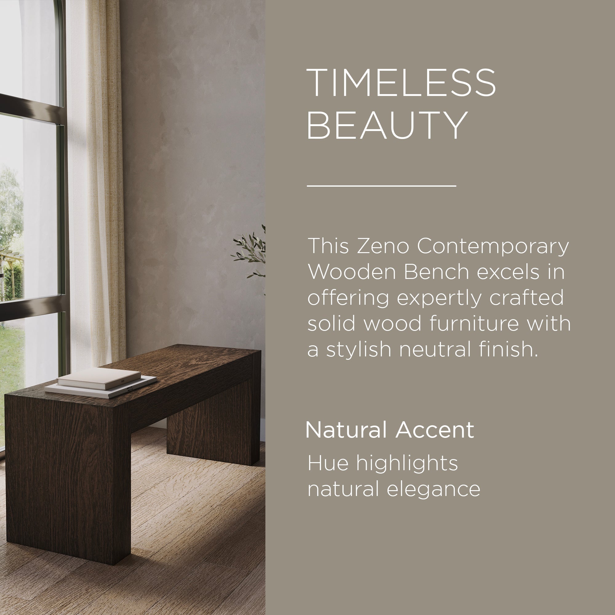 Maven Lane Zeno Contemporary Wooden Bench in Weathered Brown Finish - VMInnovations