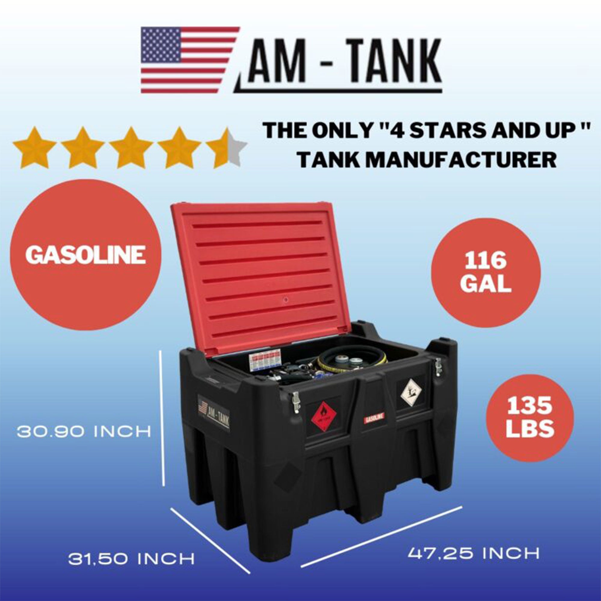 AM-TANK 116 Gal Fuel Tank w/12 Volt Pump & Covering Lid (Open Box) - VMInnovations