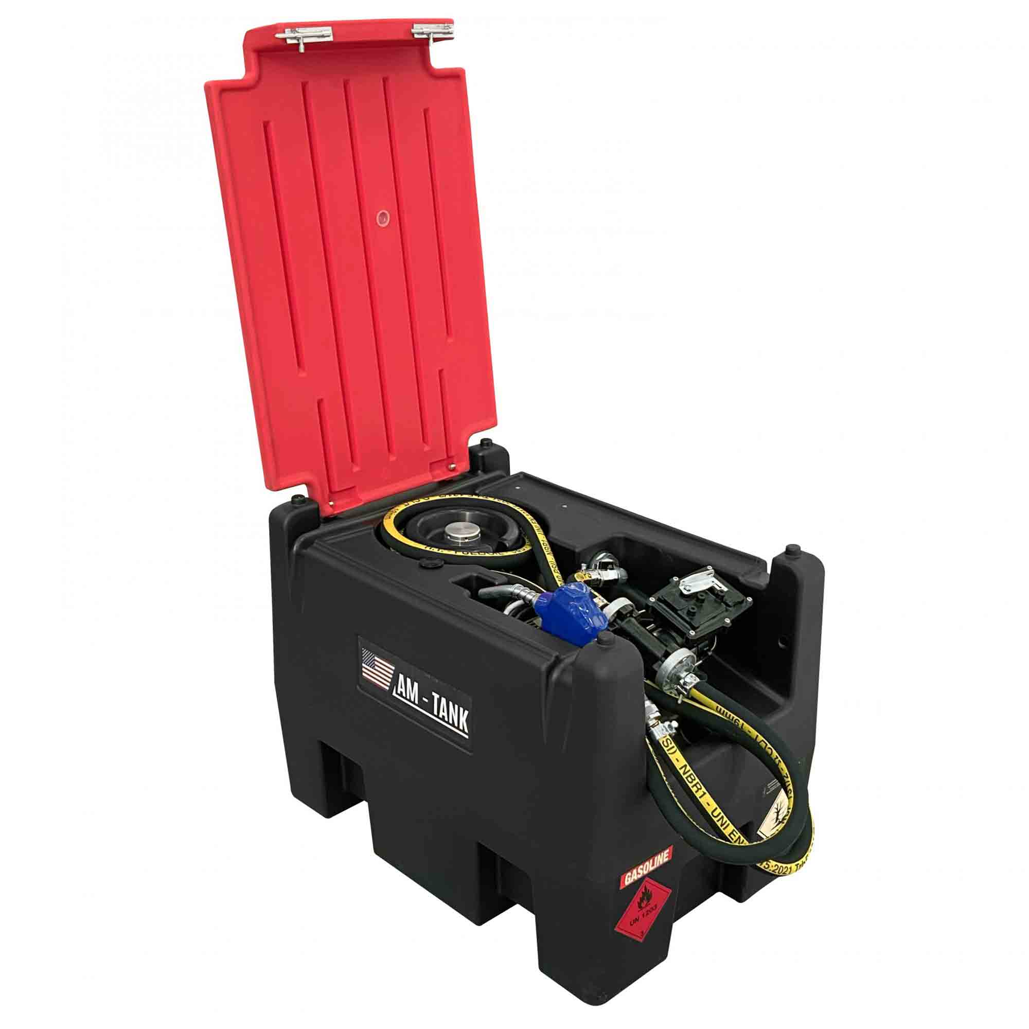 AM-TANK 58 Gal Gasoline & Diesel Fuel Tank w/12 Volt Pump & Covering Lid (Used) - VMInnovations