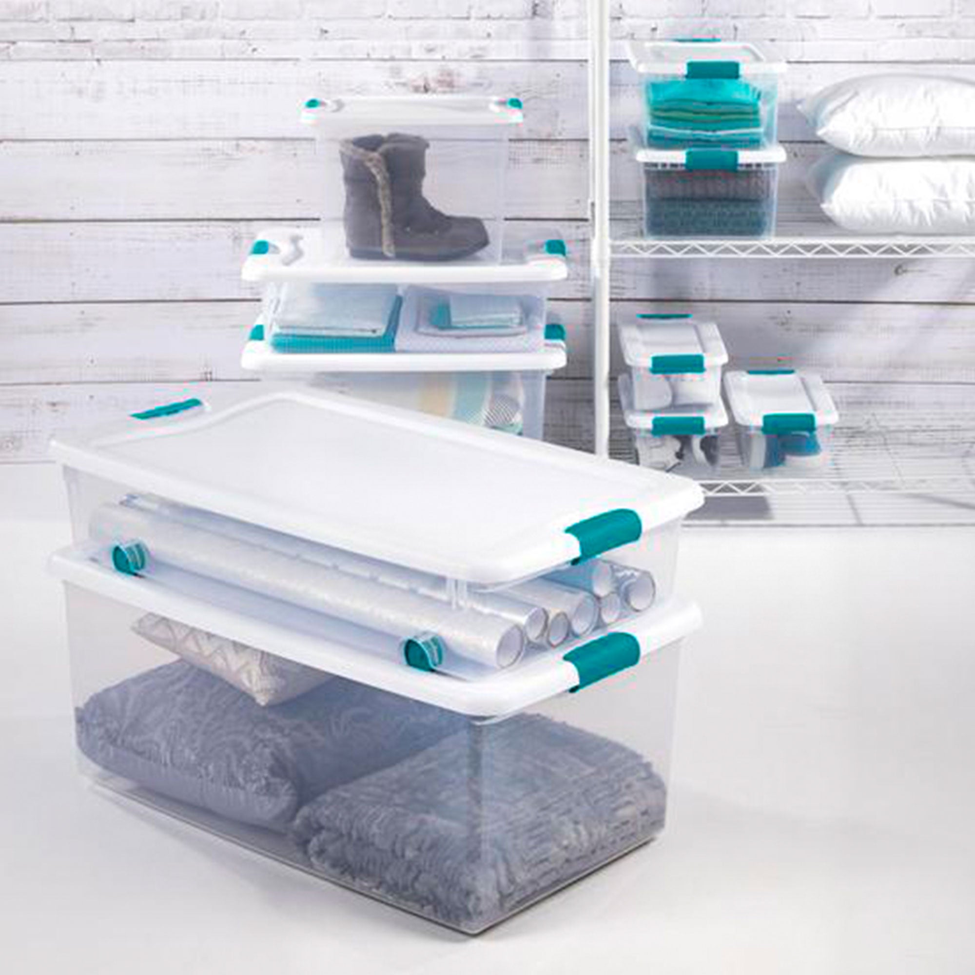 Sterilite 12 Pack 15-Qt & 6 Pack 25-Qt Stackable Clear Plastic Storage Bin w/Lid - VMInnovations