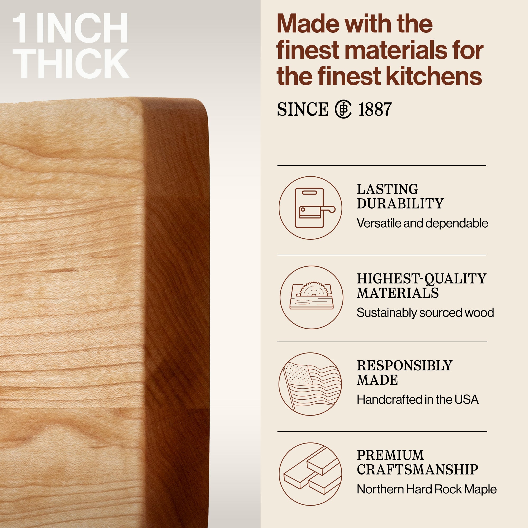 John Boos Chop N Slice Small Maple Wood Edge Grain Cutting Board, 10" x 5" x 1"