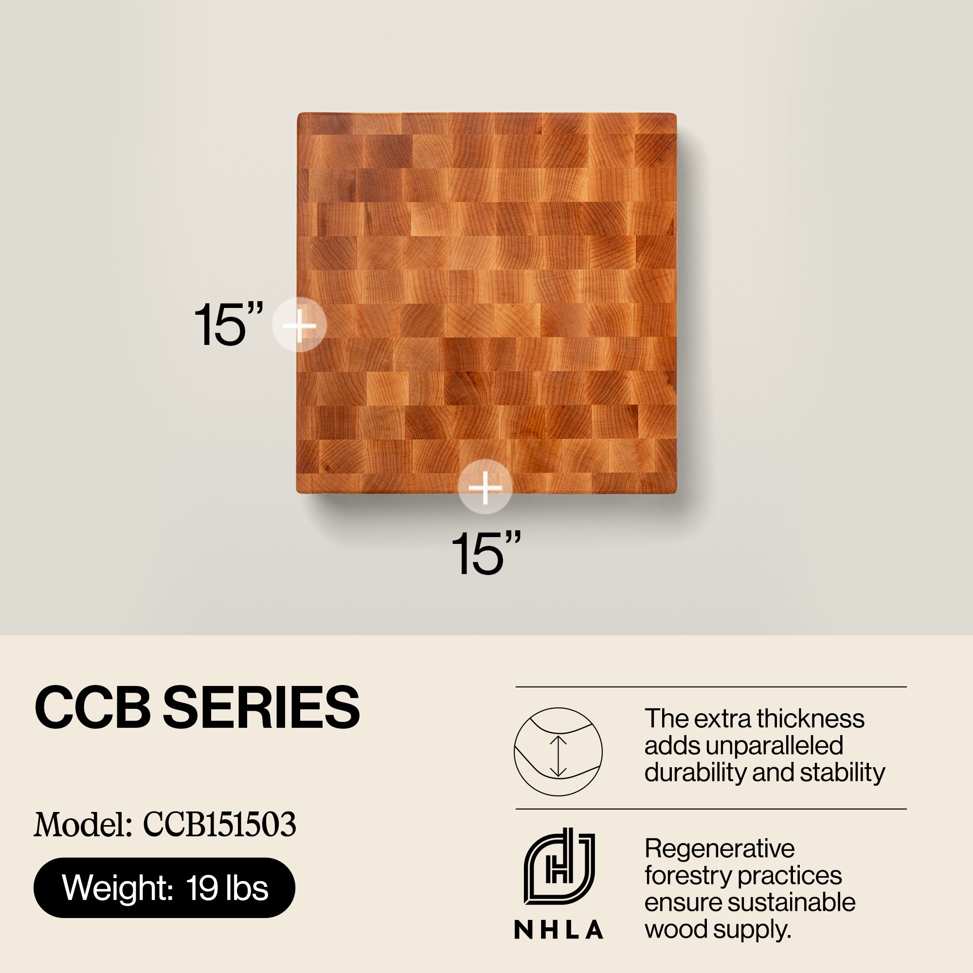 John Boos Medium Maple Wood End Grain Cutting Board, 15" x 15" x 3" (Open Box)