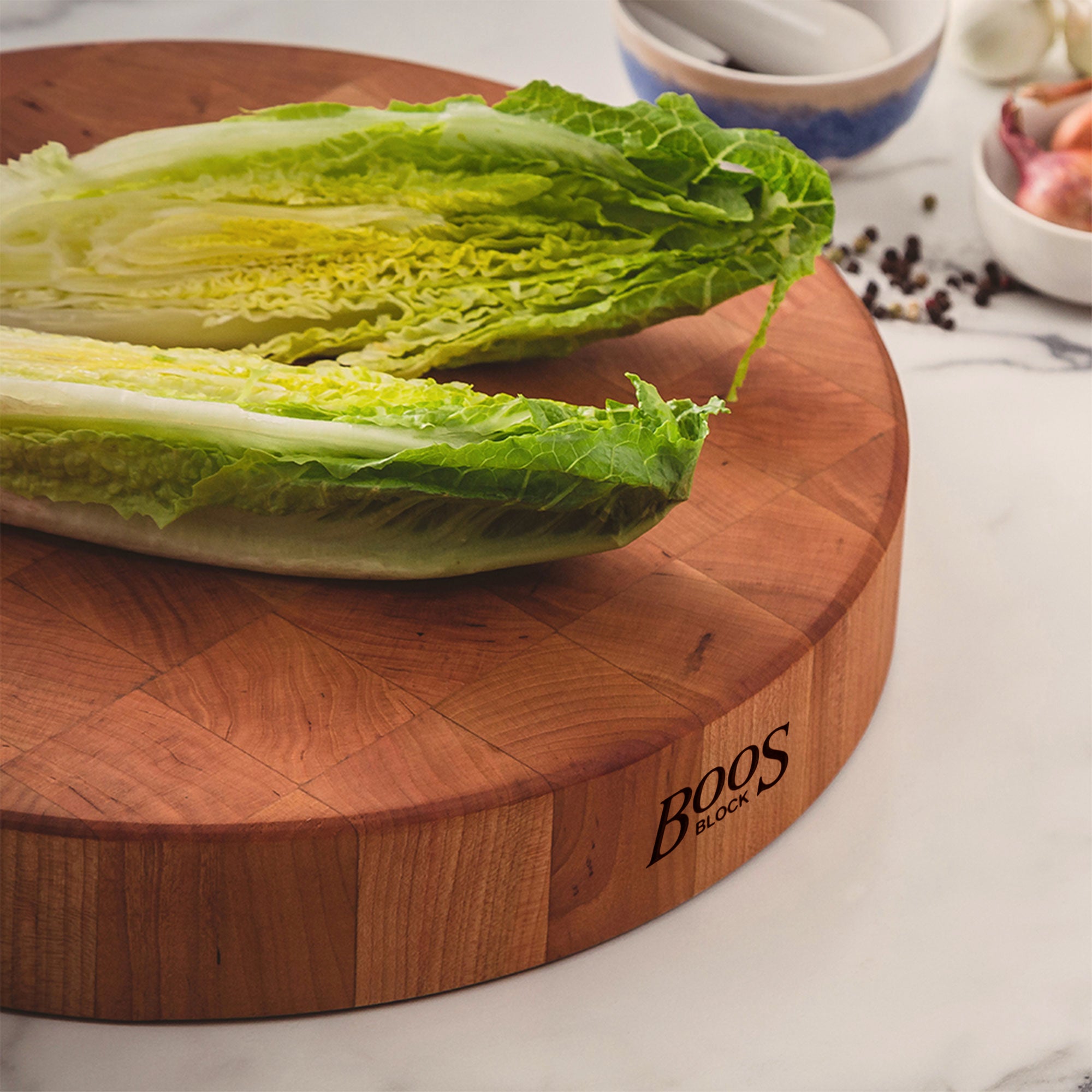 John Boos Cherry Wood End Grain Round Cutting Board, 18" x 18" x 3" (Open Box) - VMInnovations