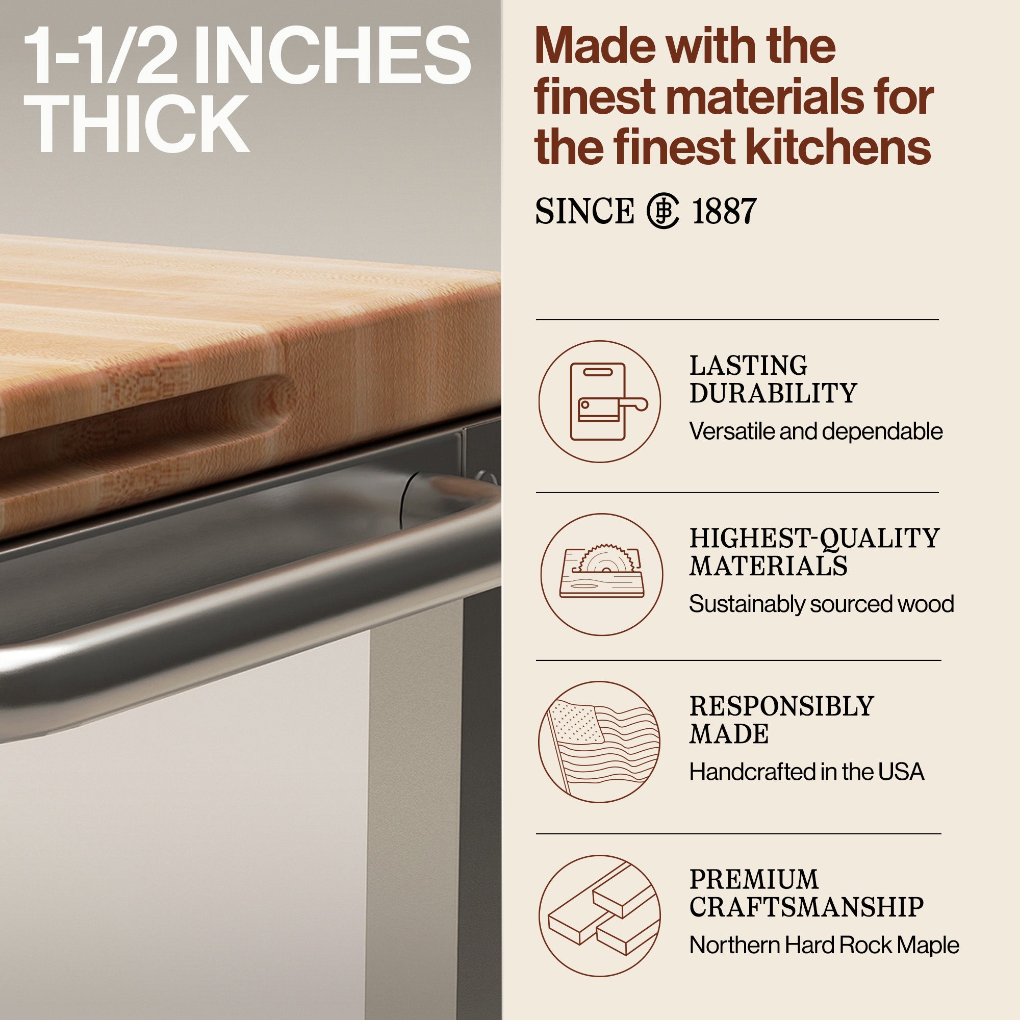 John Boos Cucina Culinarte Kitchen Cart with Removable Maple Wood Cutting Board