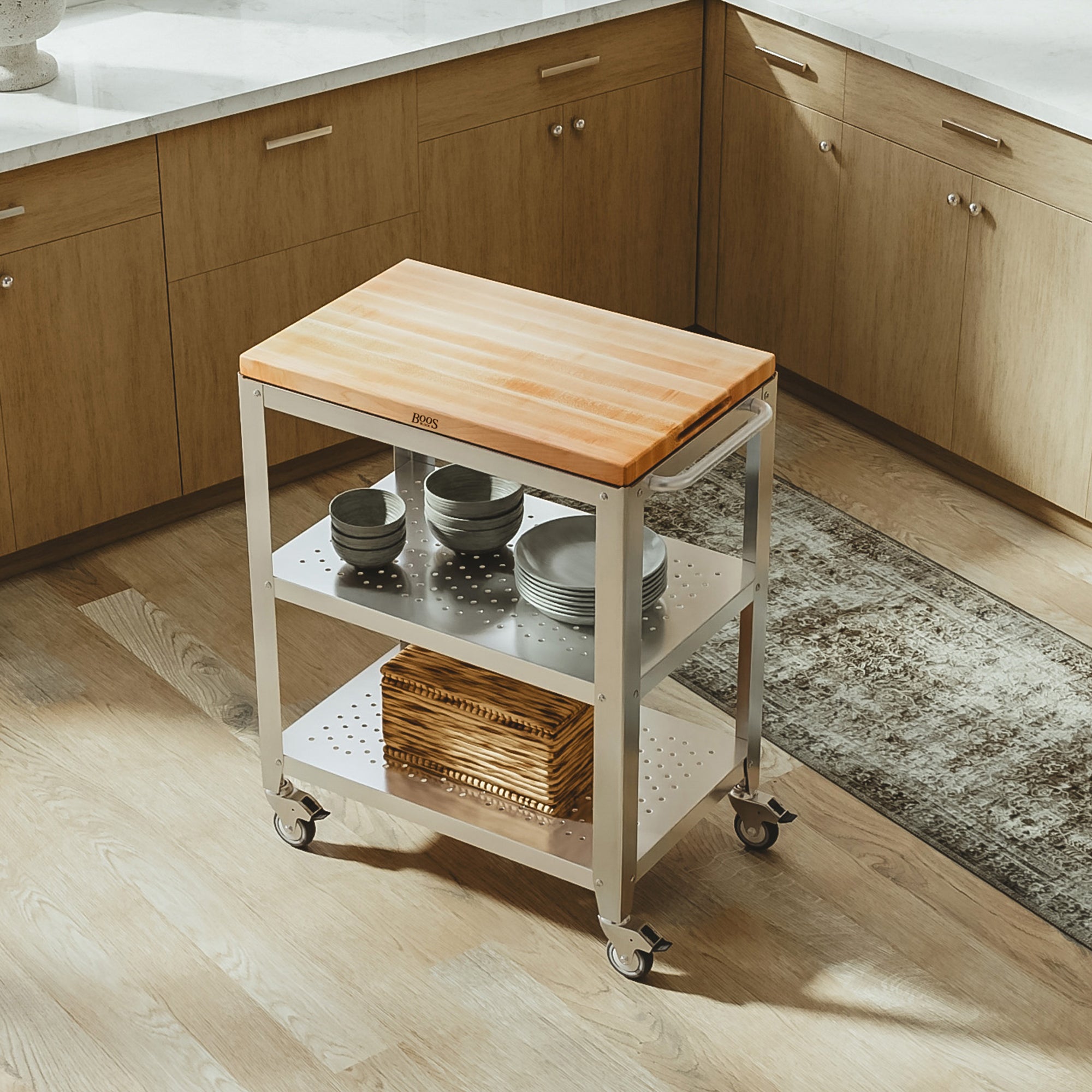 John Boos Cucina Culinarte Kitchen Cart with Removable Maple Wood Cutting Board