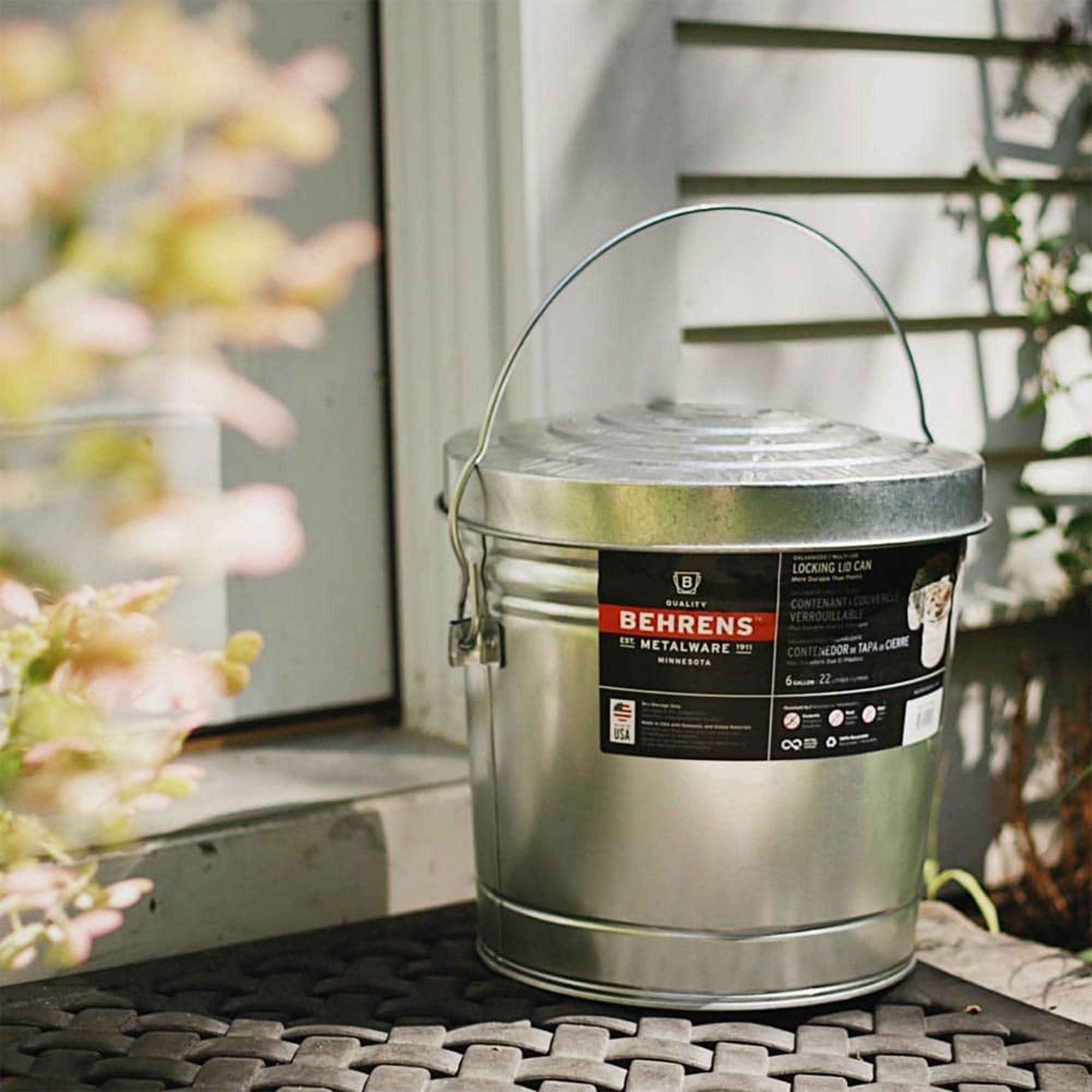 Behrens 6 Gallon Galvanized Steel Storage Can with Locking Lid and Wire Handle - VMInnovations