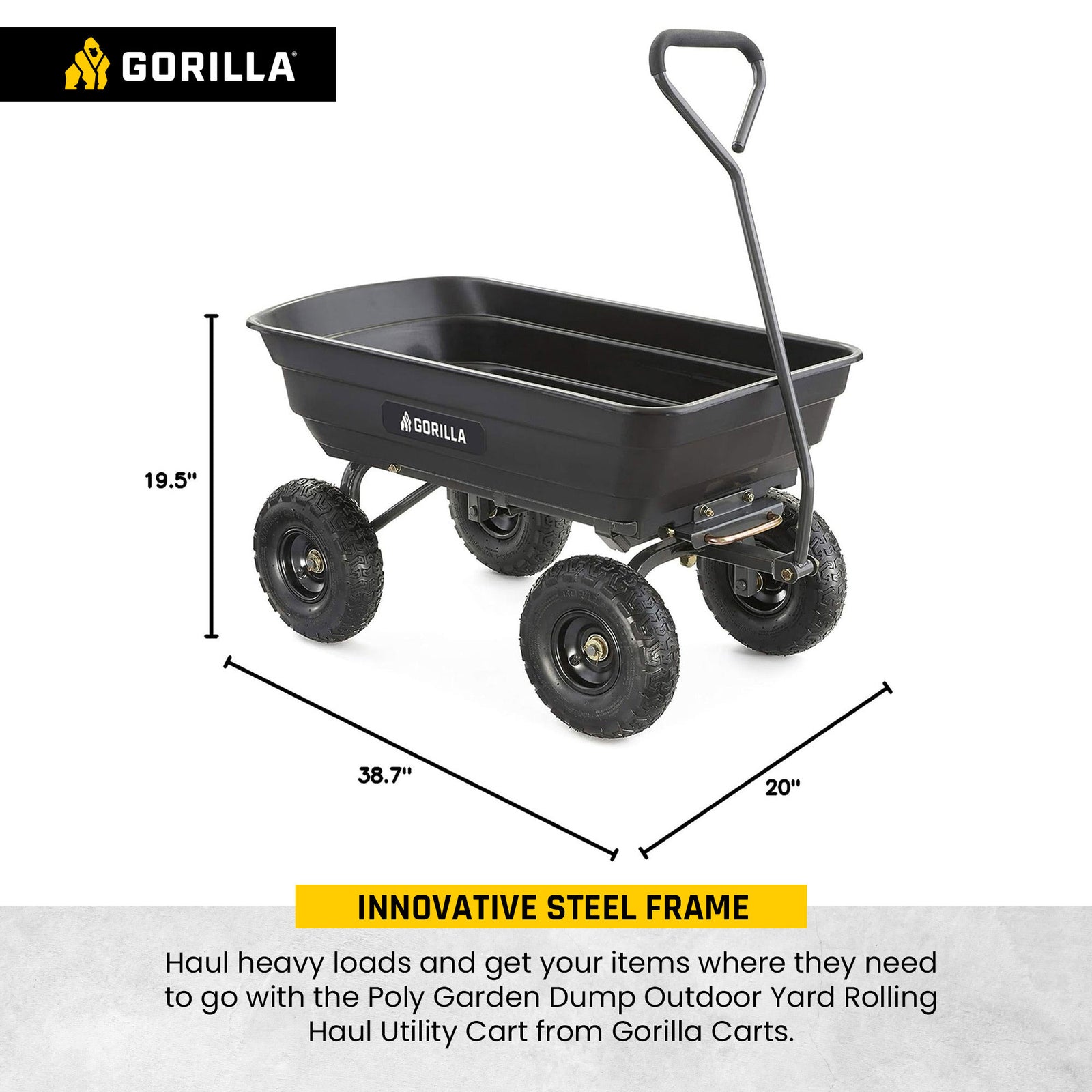Gorilla Carts Poly Garden Dump Cart Camping Beach Wagon, 600 Pound Capacity - VMInnovations