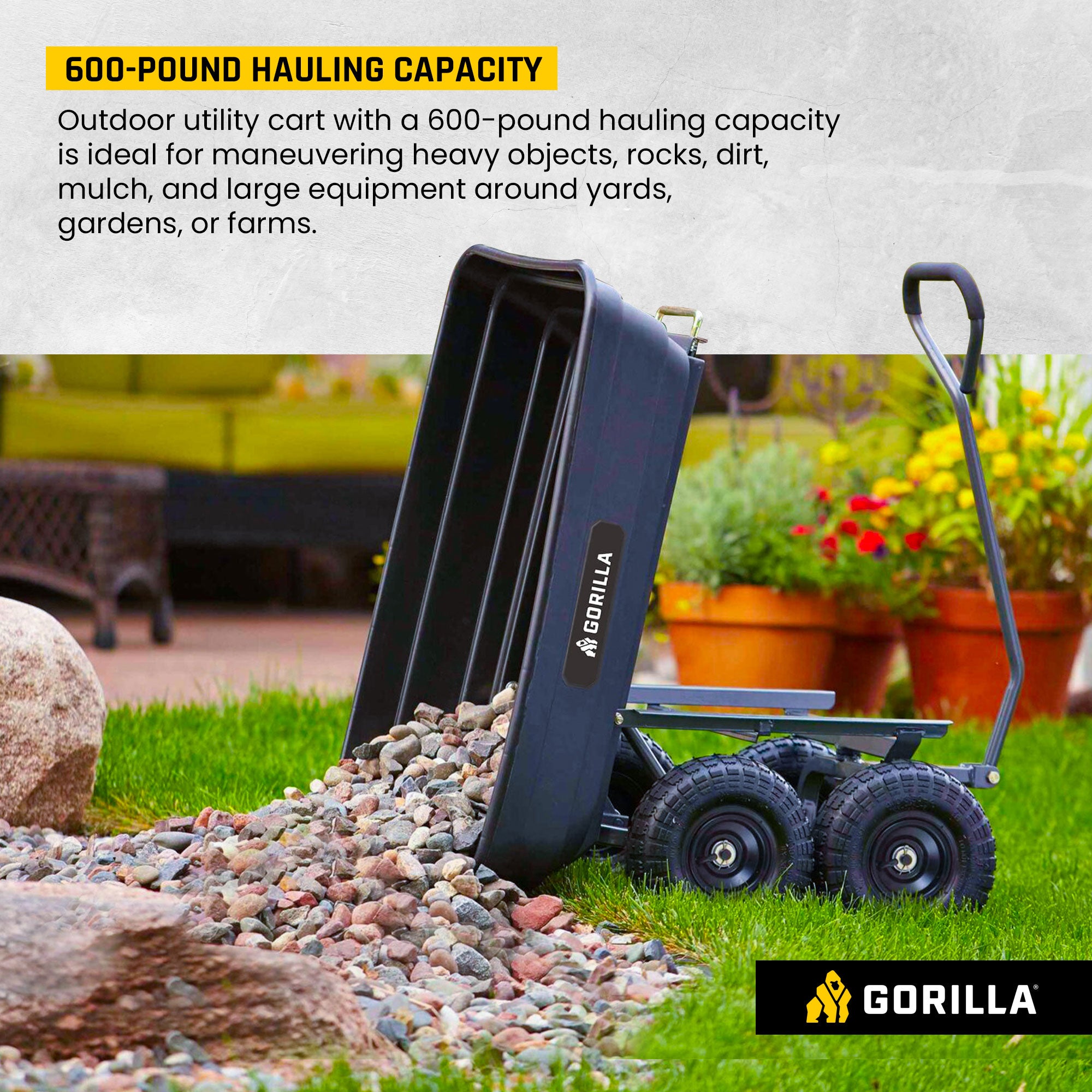 Gorilla Carts 600lbs Poly Garden Yard Rolling Haul Utility Dump Cart (Open Box) - VMInnovations