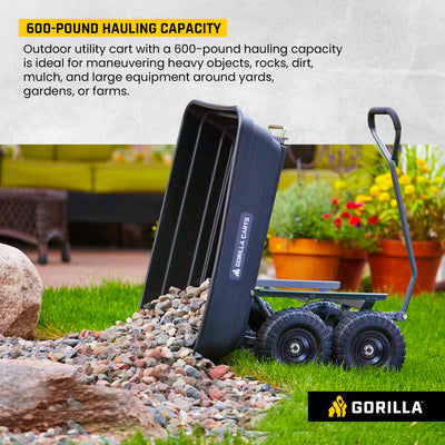 Gorilla Carts 600lbs Poly Garden Yard Rolling Haul Utility Dump Cart (Open Box)