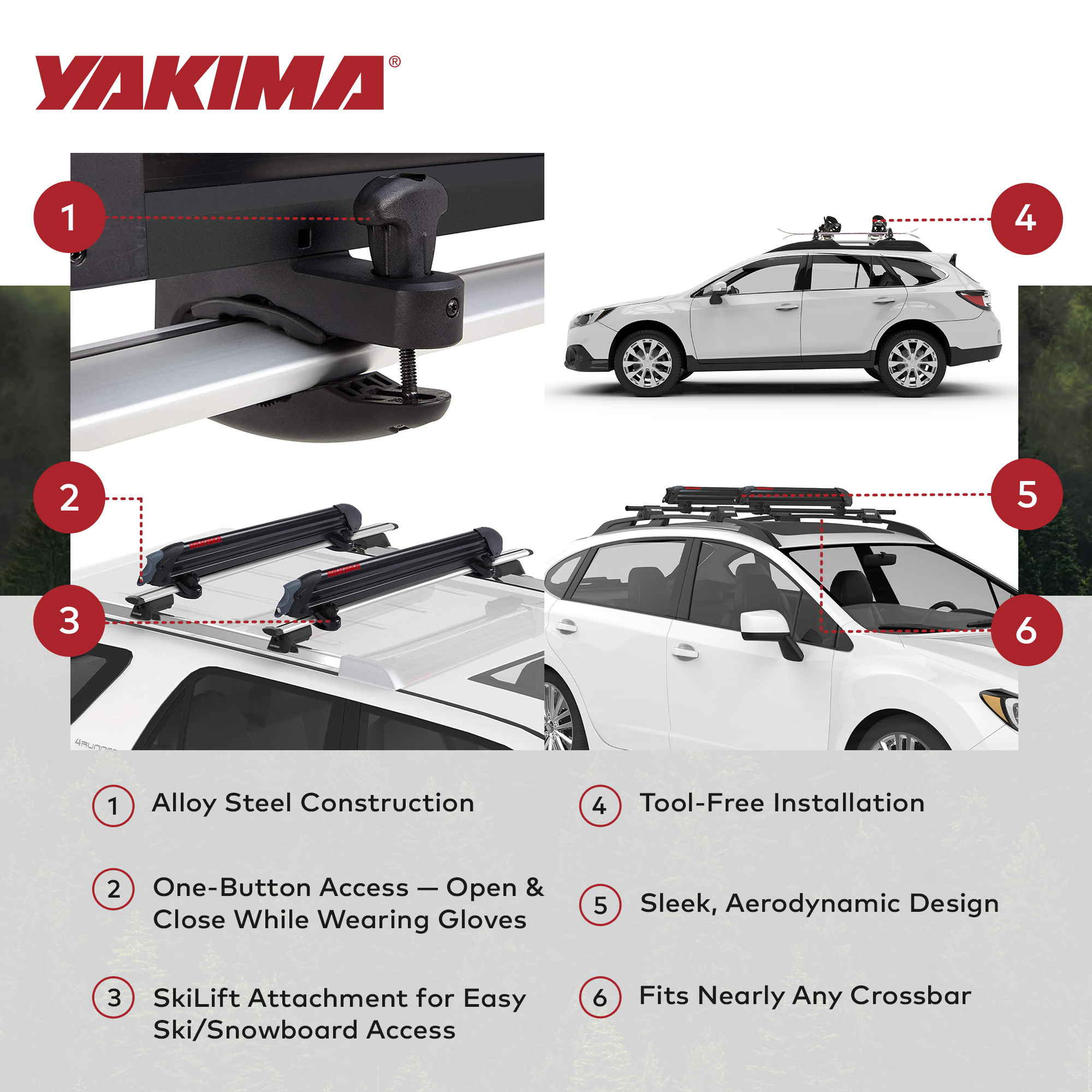 Yakima 6 Ski or 4 Snowboard Universal Mount Travel Roof Rack, Black (Used)