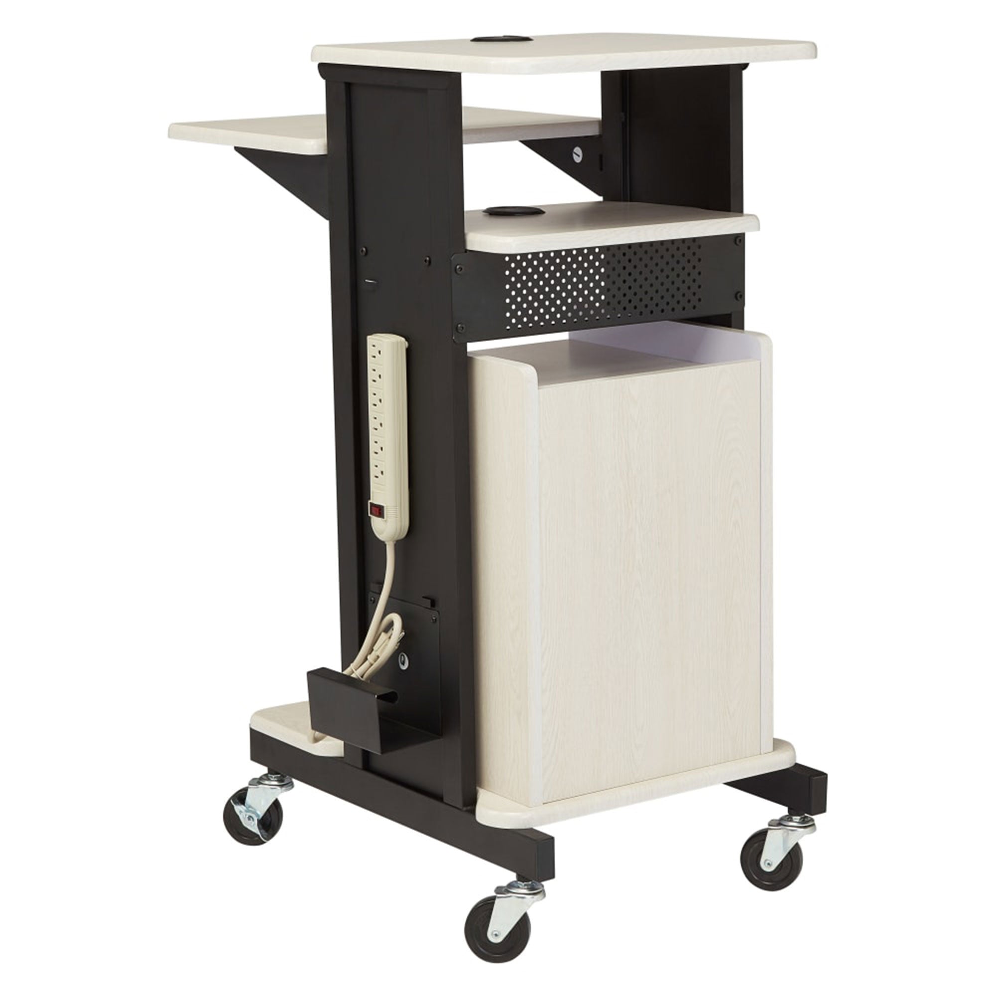 Oklahoma Sound Premium Plus Steel Presentation Cart w/Cabinet, Ivory/Black(Used) - VMInnovations