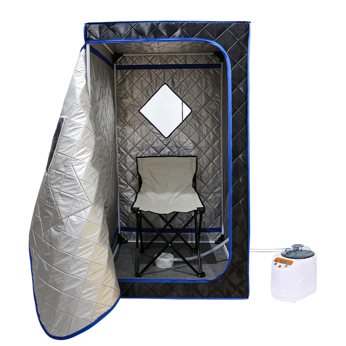JOMEED 31x31 Inch Quilted Zip Sauna w/Chair for Home Relaxation, Black(Open Box)
