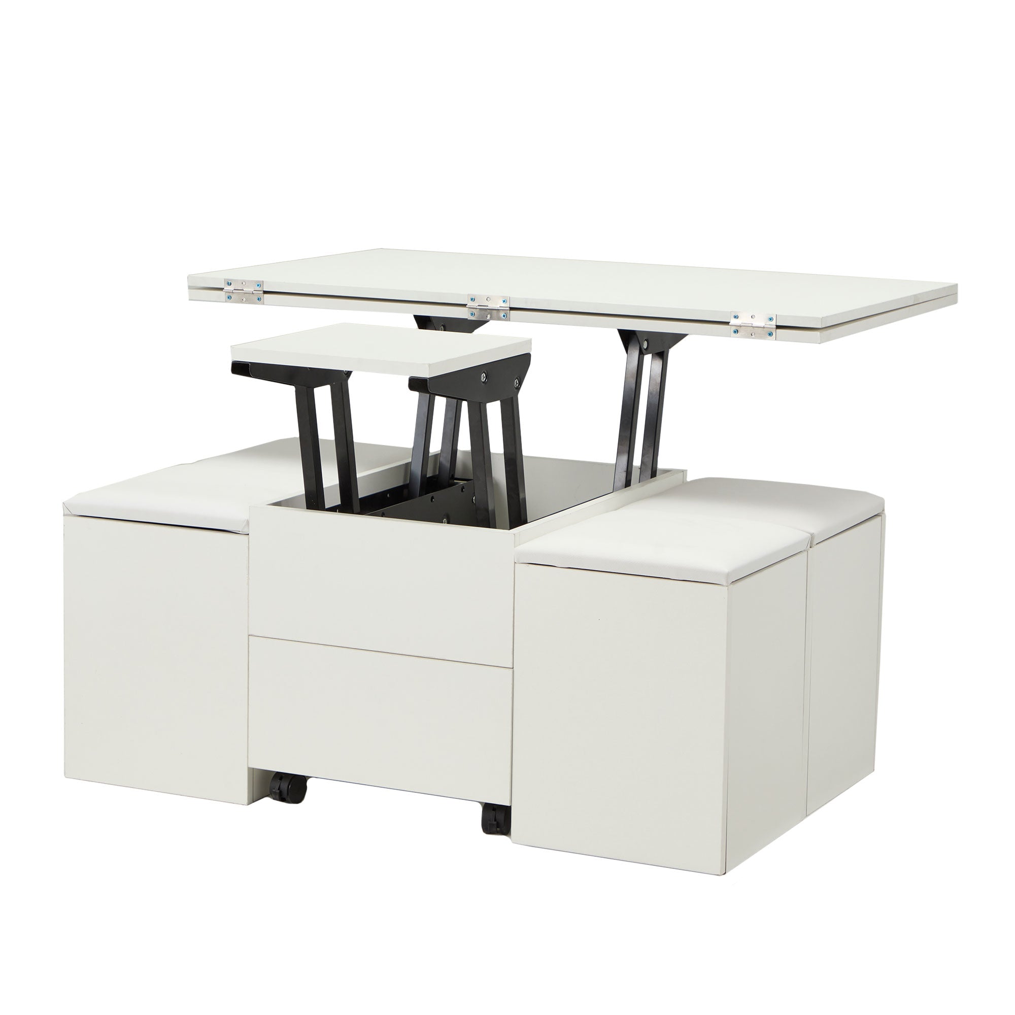 JOMEED Cushioned Seat Converts to Height Adjustable Table with Drawers, White - VMInnovations
