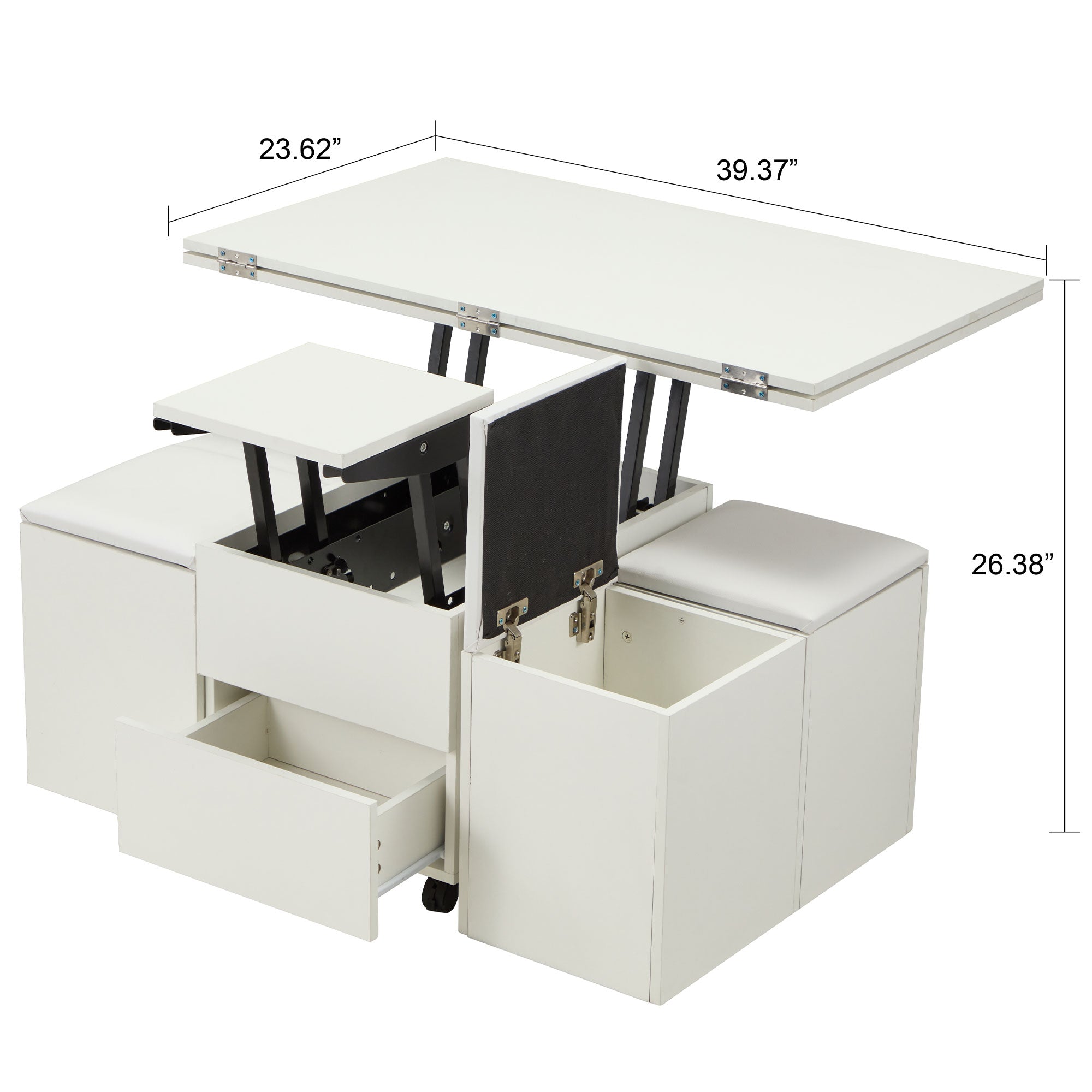 JOMEED Cushioned Seat Converts to Height Adjustable Table with Drawers, White - VMInnovations