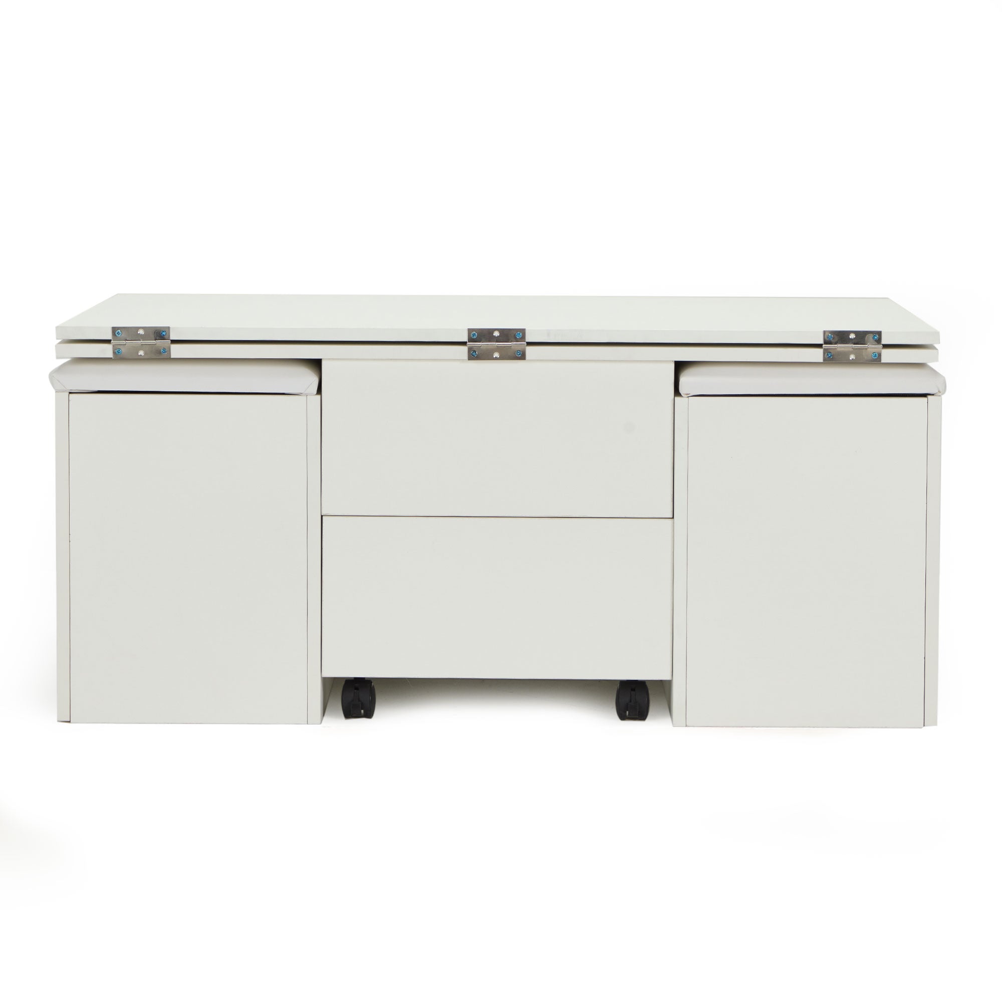 JOMEED Cushioned Seat Converts to Height Adjustable Table with Drawers, White - VMInnovations