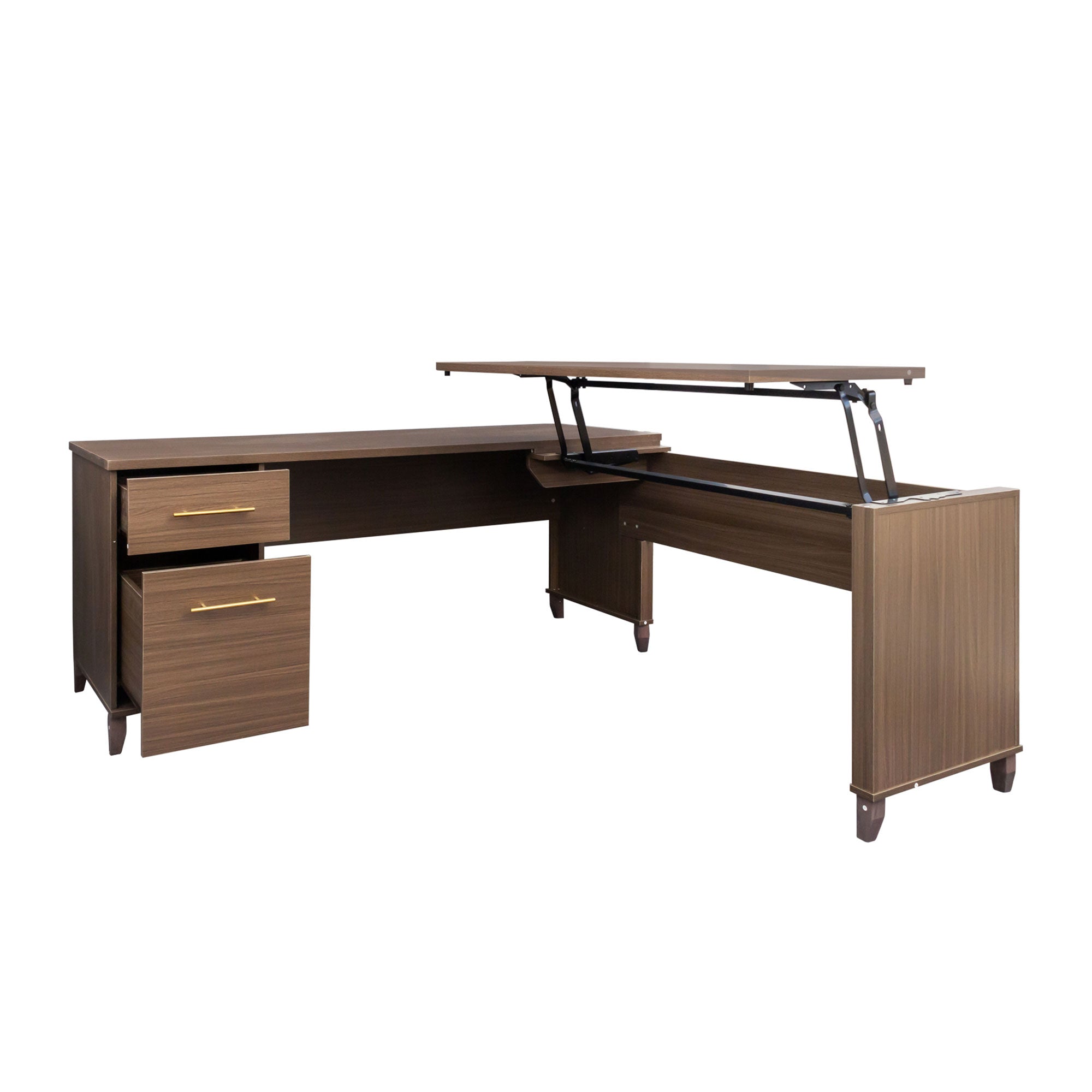JOMEED Adjustable 3 Position Sit to Stand L Shaped Office Desk with File Cabinet