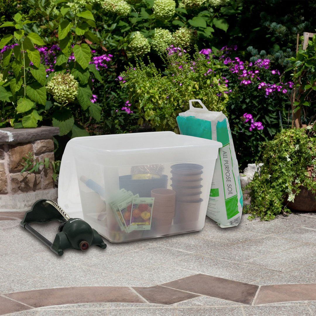 Gracious Living 10 gal Stackable Storage Container Bin w/Lid, Clear (8 Pack) - VMInnovations