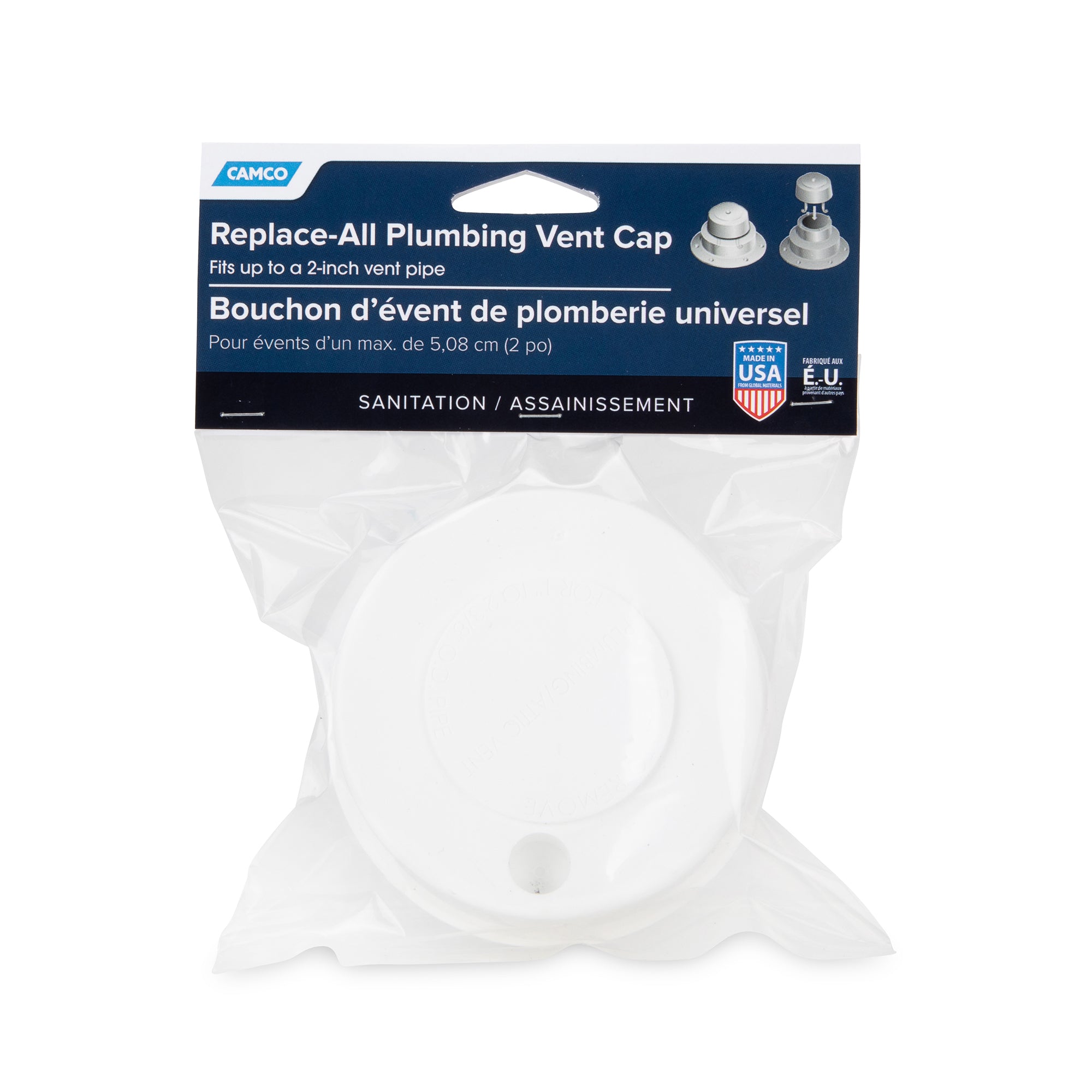 Camco Replacement All Plumbing Vent Cap w/Spring Tension Attachment, Polar White - VMInnovations