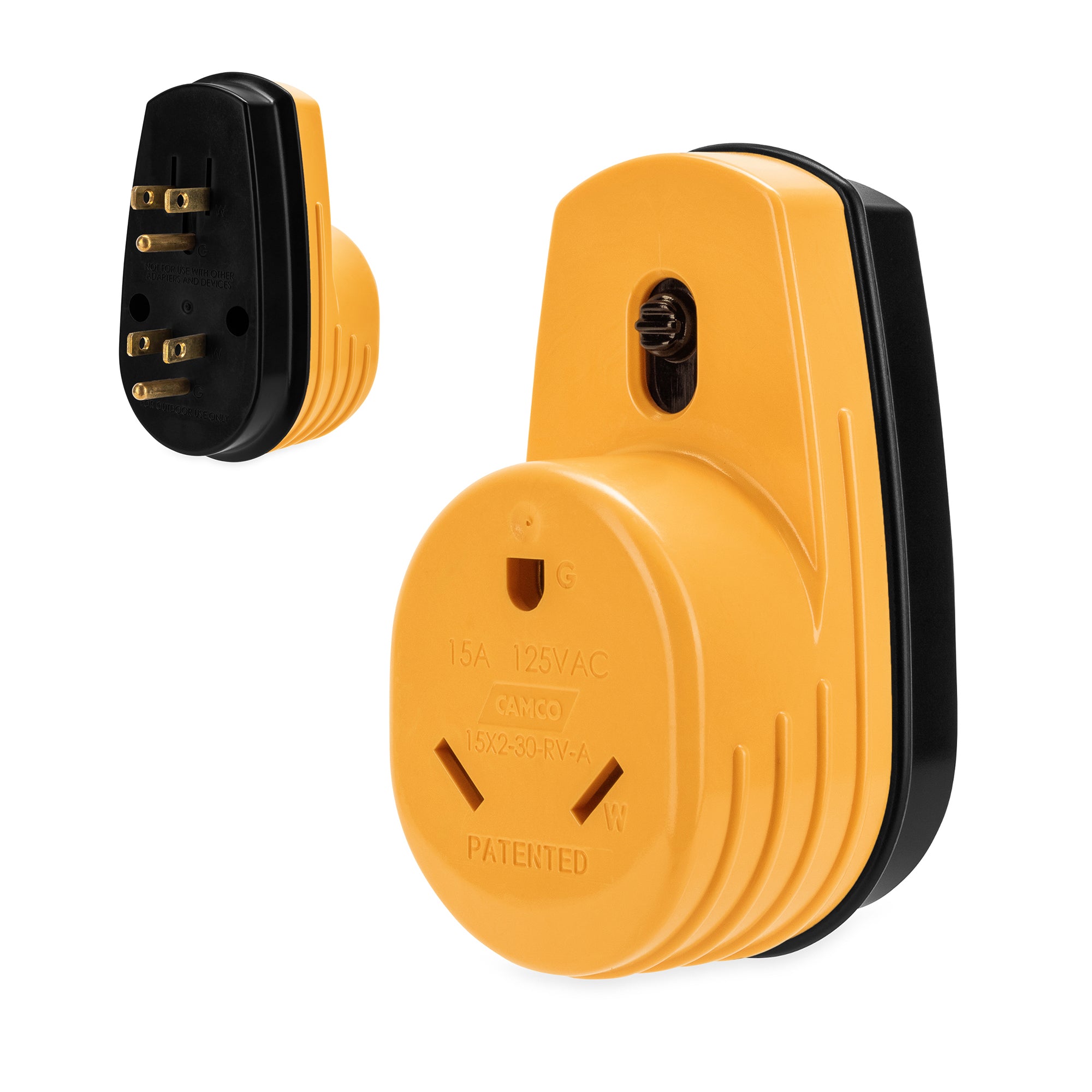 Camco 55225 Power Grip RV 125V Two Plug 15 Amp to Single 30 Amp Adapter (Used) - VMInnovations