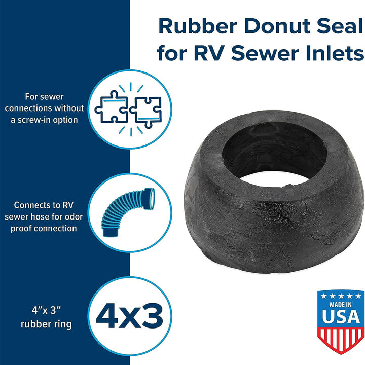 Camco 39312 4 x 3 Inch RV Sewer Hose Rubber Donut Seal for Sewer Inlets, Black - VMInnovations