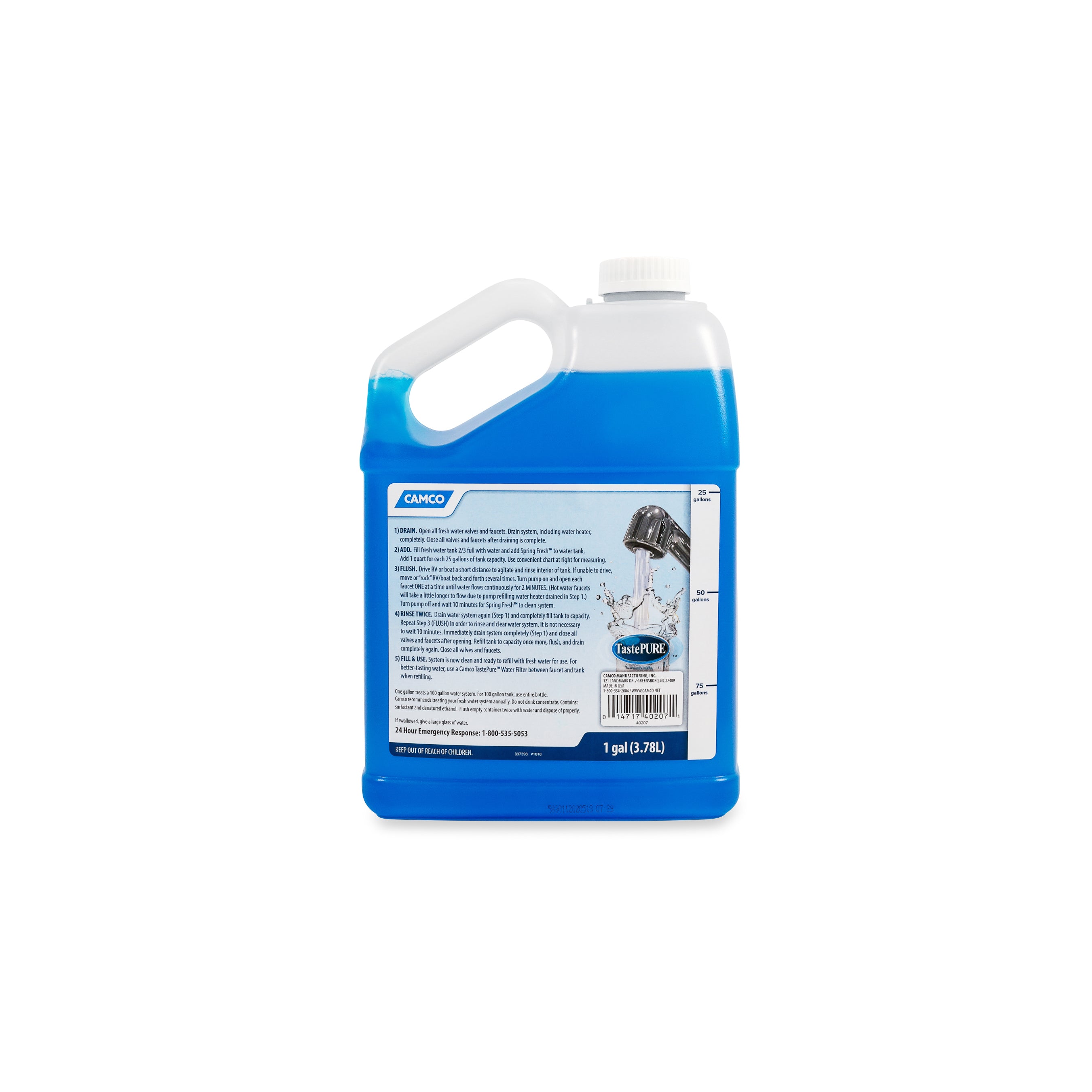 Camco 40207 TastePURE Spring Fresh 128 oz RV Water System Cleaner and Deodorizer - VMInnovations
