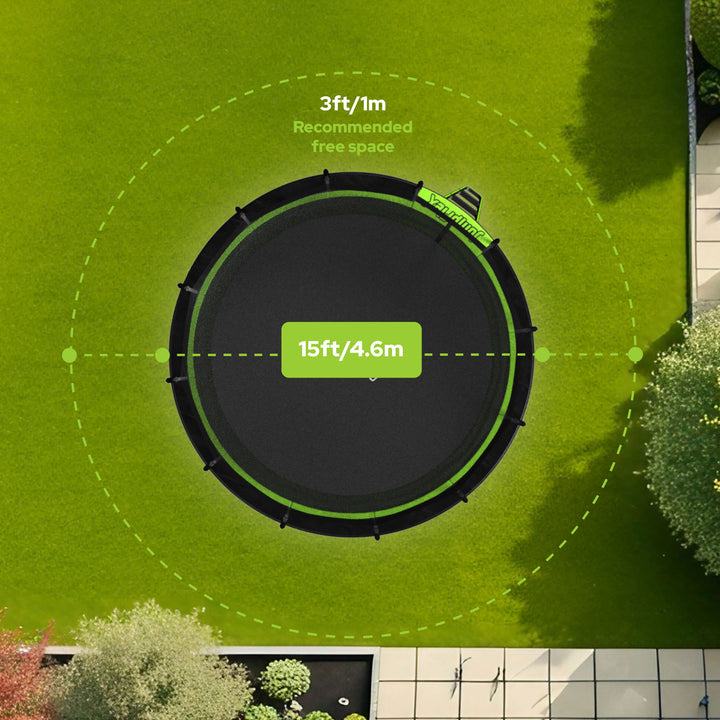 JumpFlex HERO 15' Trampoline for Kids Outdoor Play Equipment with Net & Ladder - VMInnovations