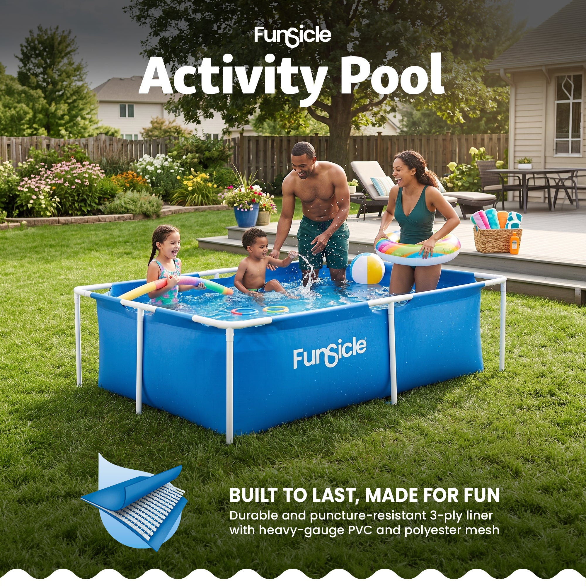 Funsicle 7' x 5' Above Ground Activity Lap Swimming Pool for Family and Kids - VMInnovations