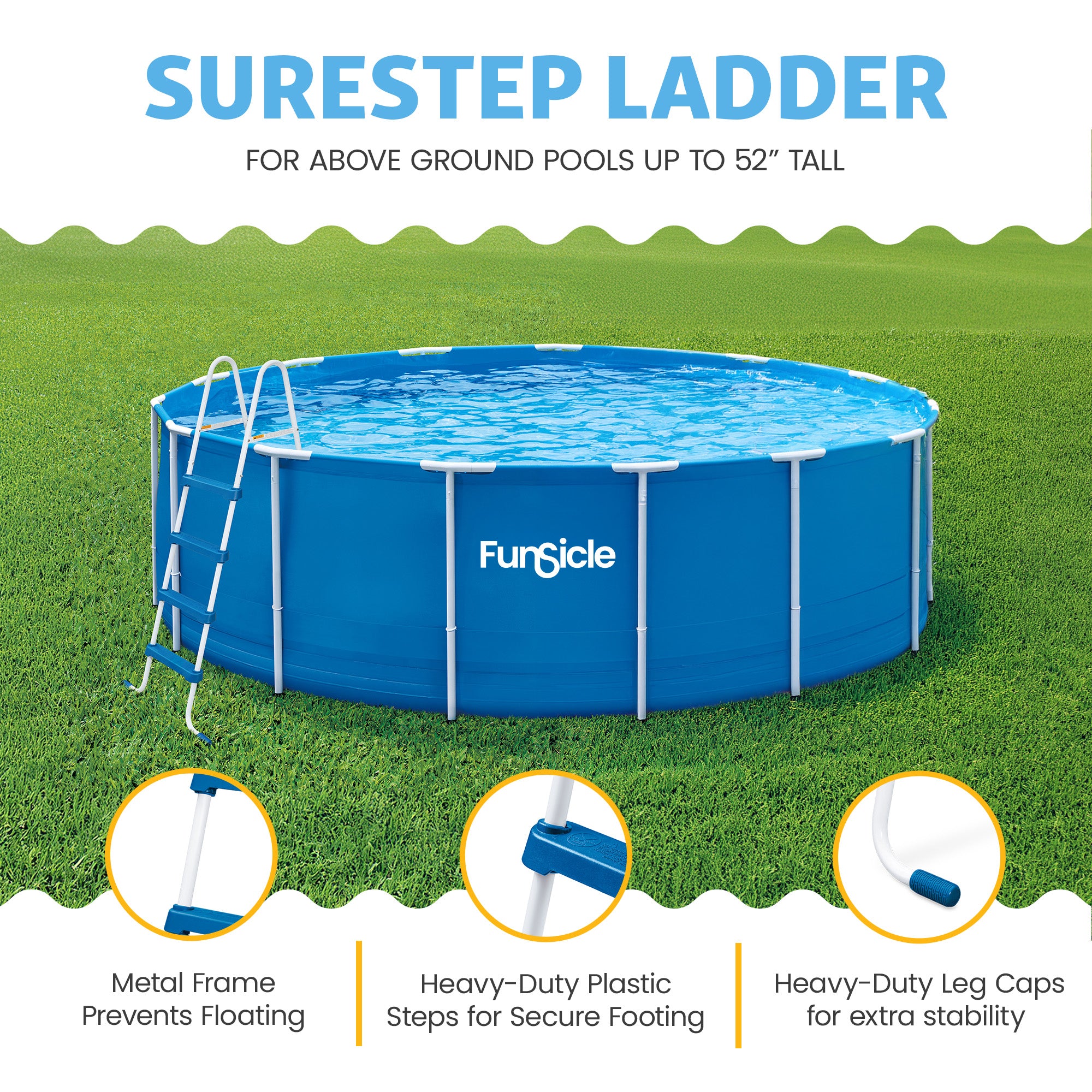 Funsicle 52 Inch SureStep 4 Stair Outdoor Above-Ground Swimming Pool Ladder