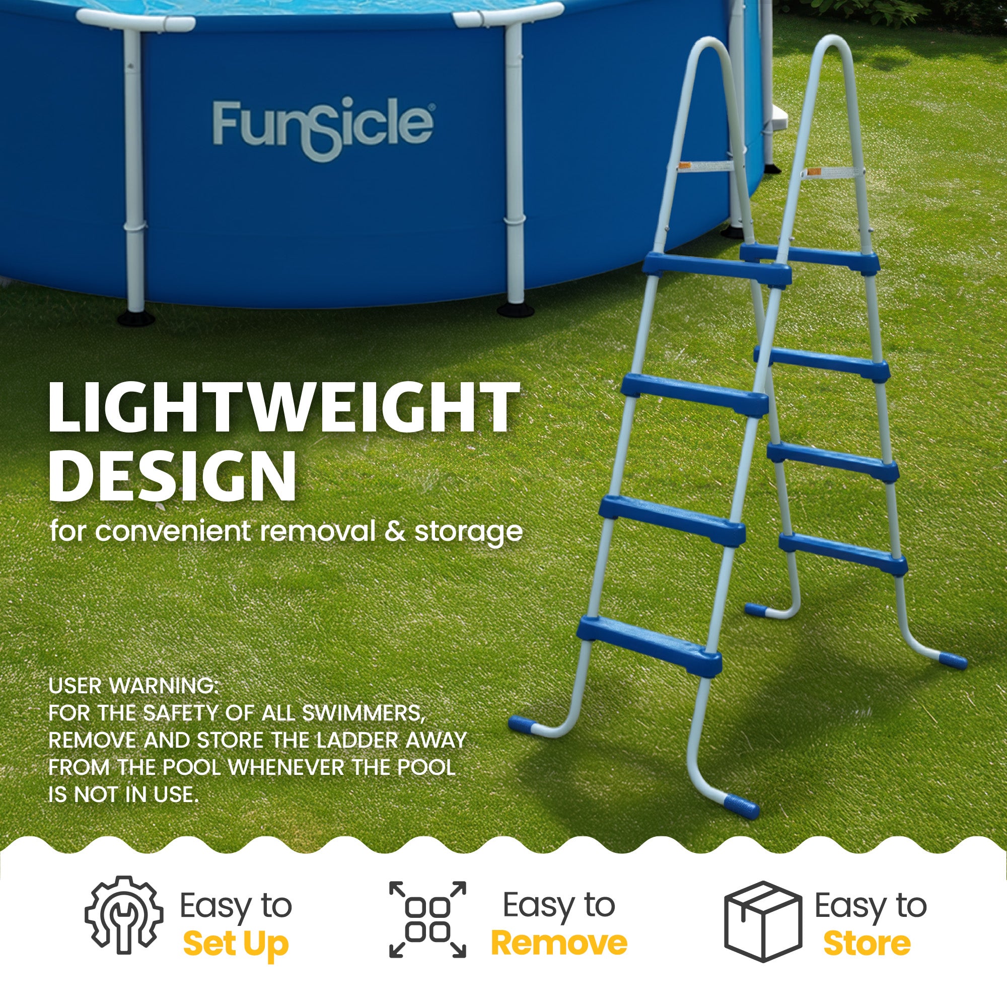 Funsicle 52 Inch SureStep 4 Stair Outdoor Above-Ground Swimming Pool Ladder