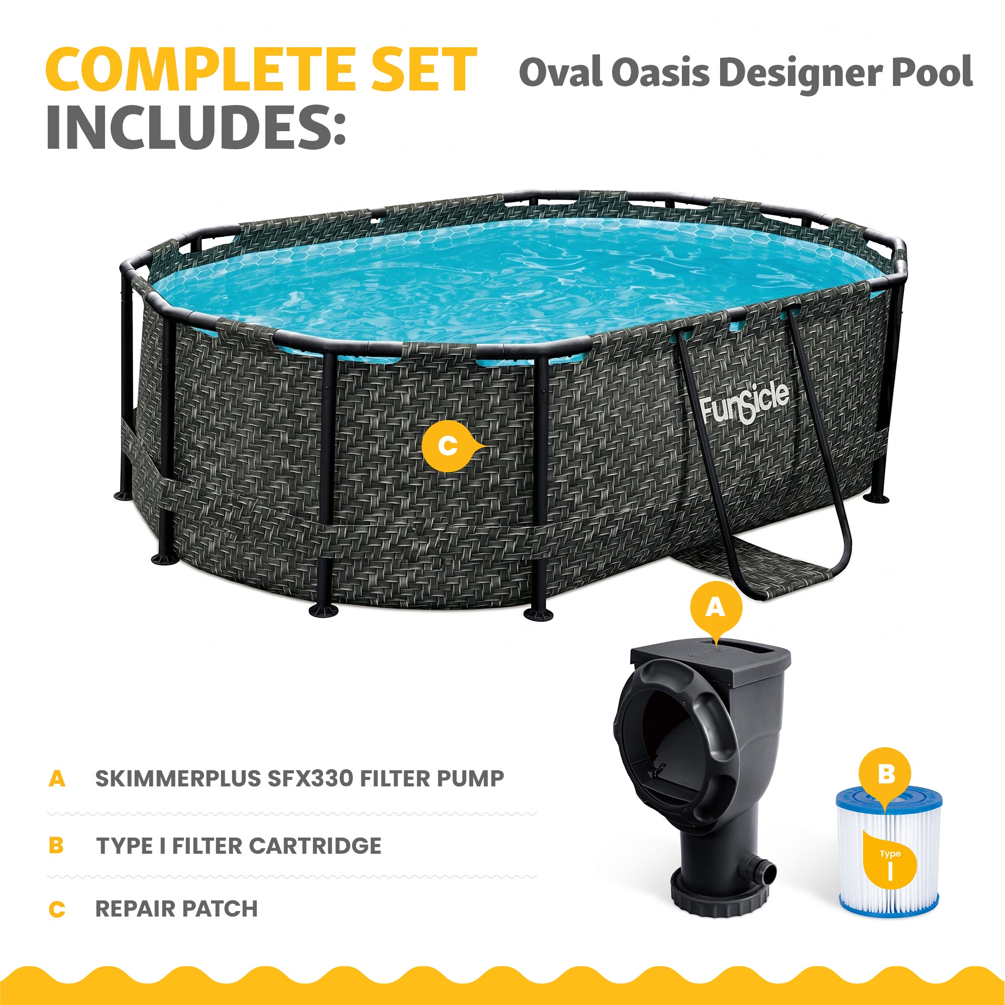 Funsicle 9'10" x 6'7" Oval Above Ground Swimming Pool, Dark Herringbone (Used) - VMInnovations