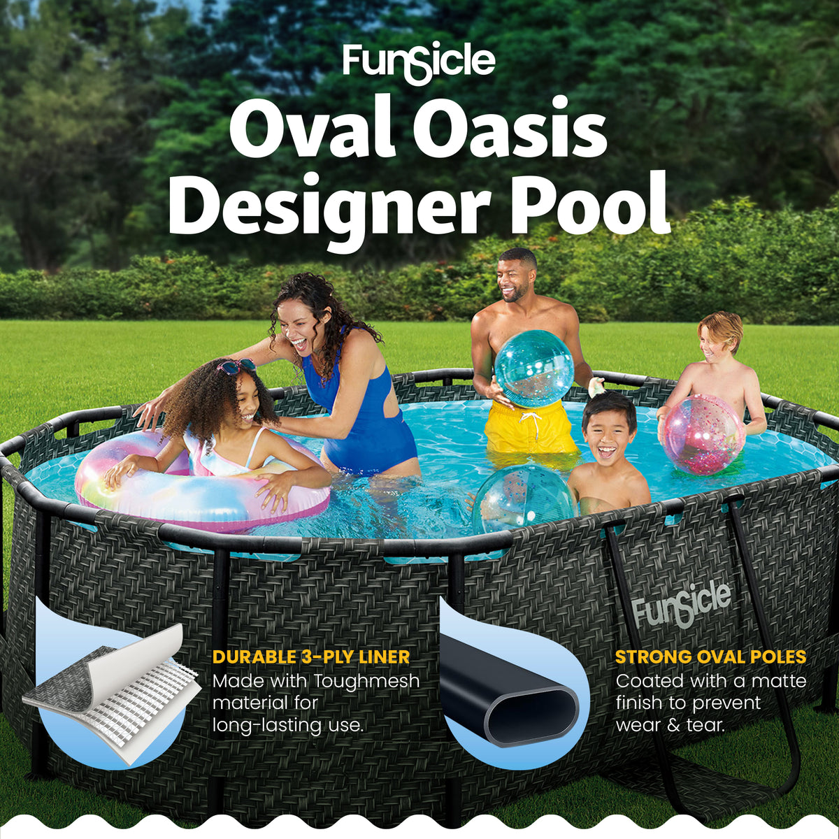 Funsicle 9'10" Oasis Designer Oval Above Ground Pool w/ Pump, Dark Herringbone