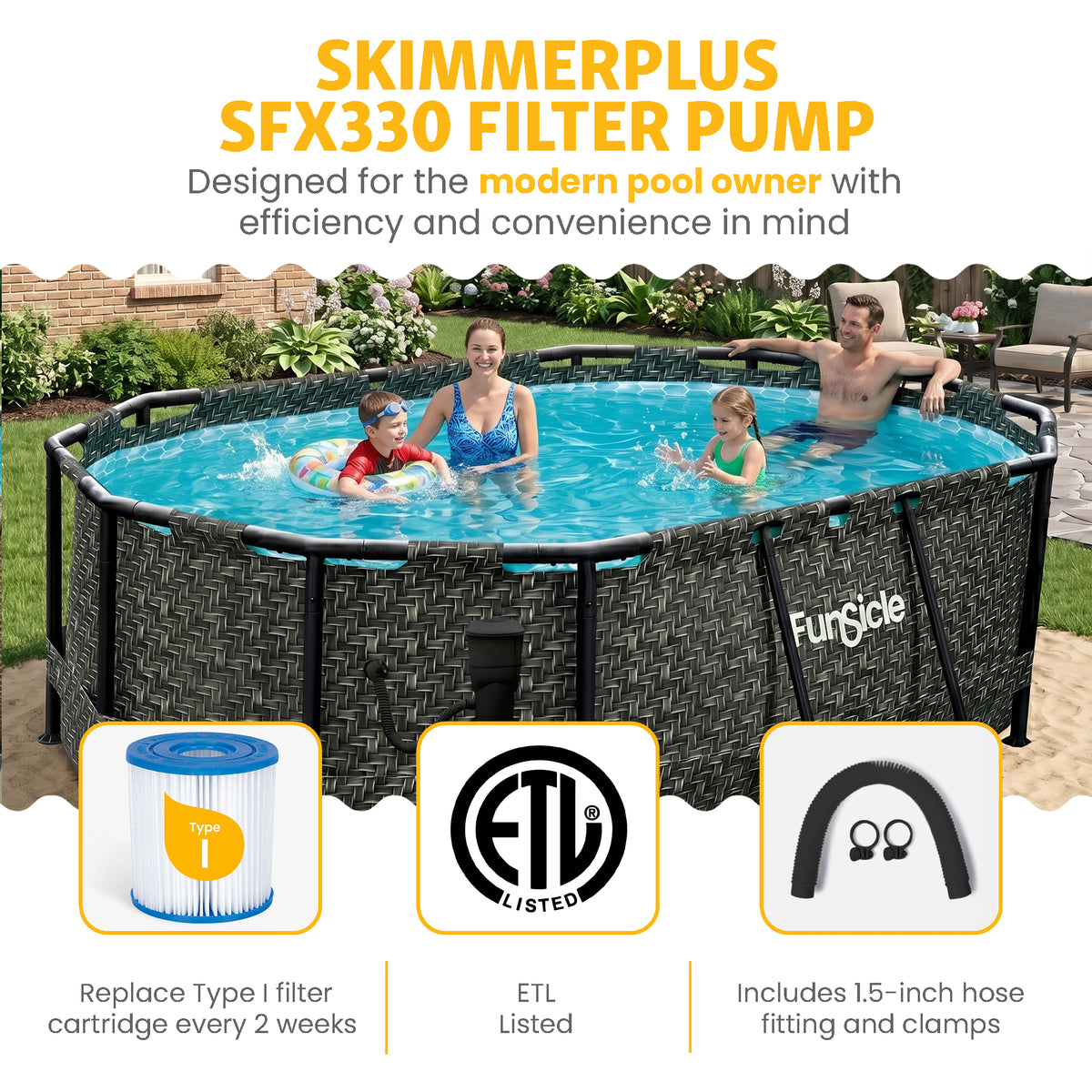 Funsicle Oasis 9'10"x6'7" Oval Swimming Pool, Dark Herringbone (For Parts)