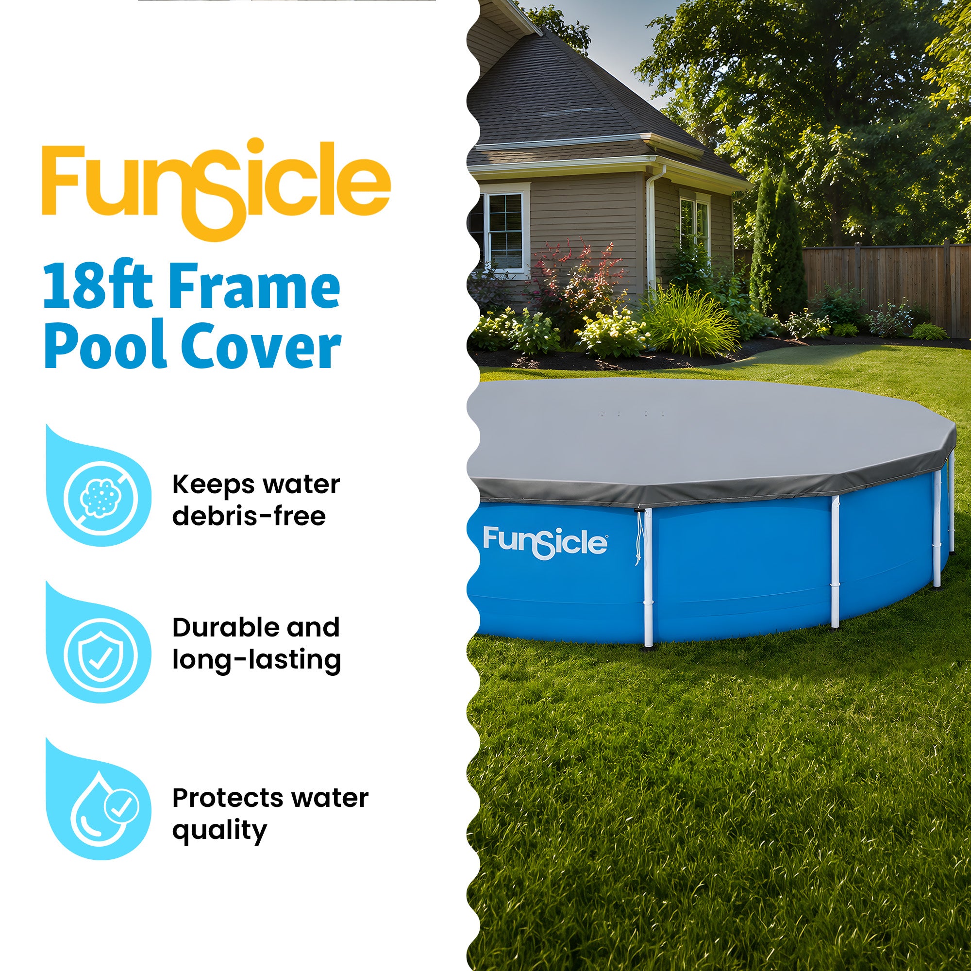 Funsicle 18 Foot Durable Round Pool Cover for Oasis and Activity Pools, Gray - VMInnovations