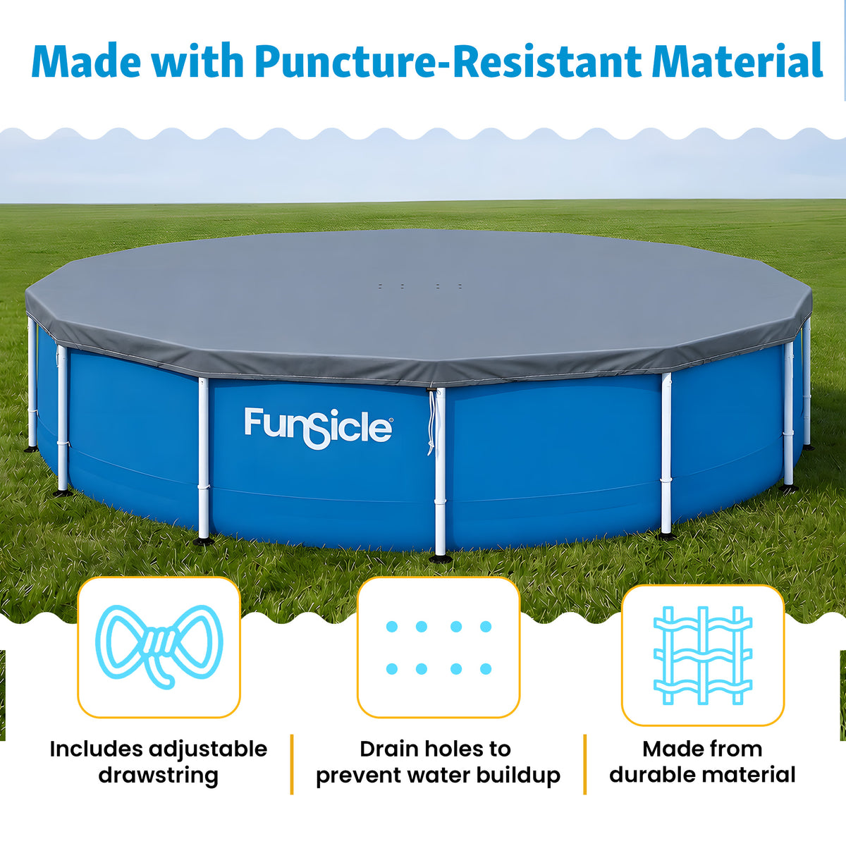 Funsicle 18ft Durable Round Pool Cover for Oasis & Activity Pools,Gray(Open Box) - VMInnovations