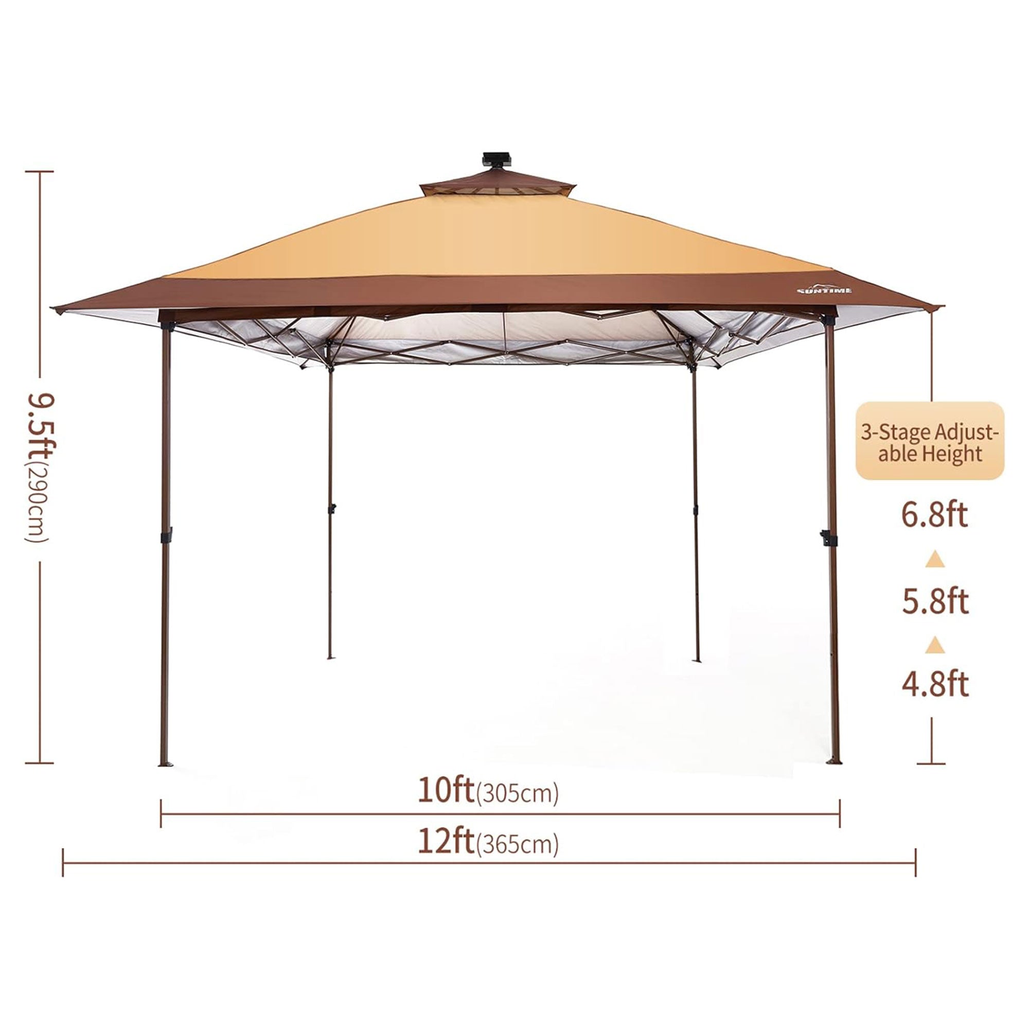 Suntime 12x12 Pop Up Gazebo Solar Light Screen Canopy Tent Cover, Brown (Used) - VMInnovations