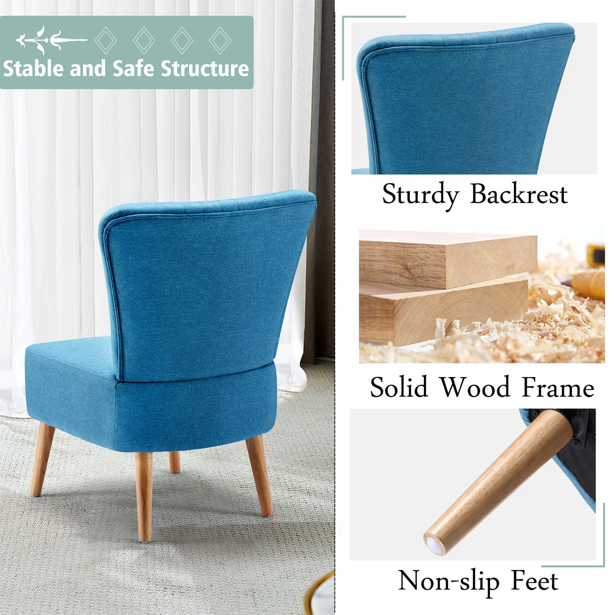 JOMEED Set of 2 Contemporary Padded Chairs w/Wooden Legs, Blue (Open Box) - VMInnovations