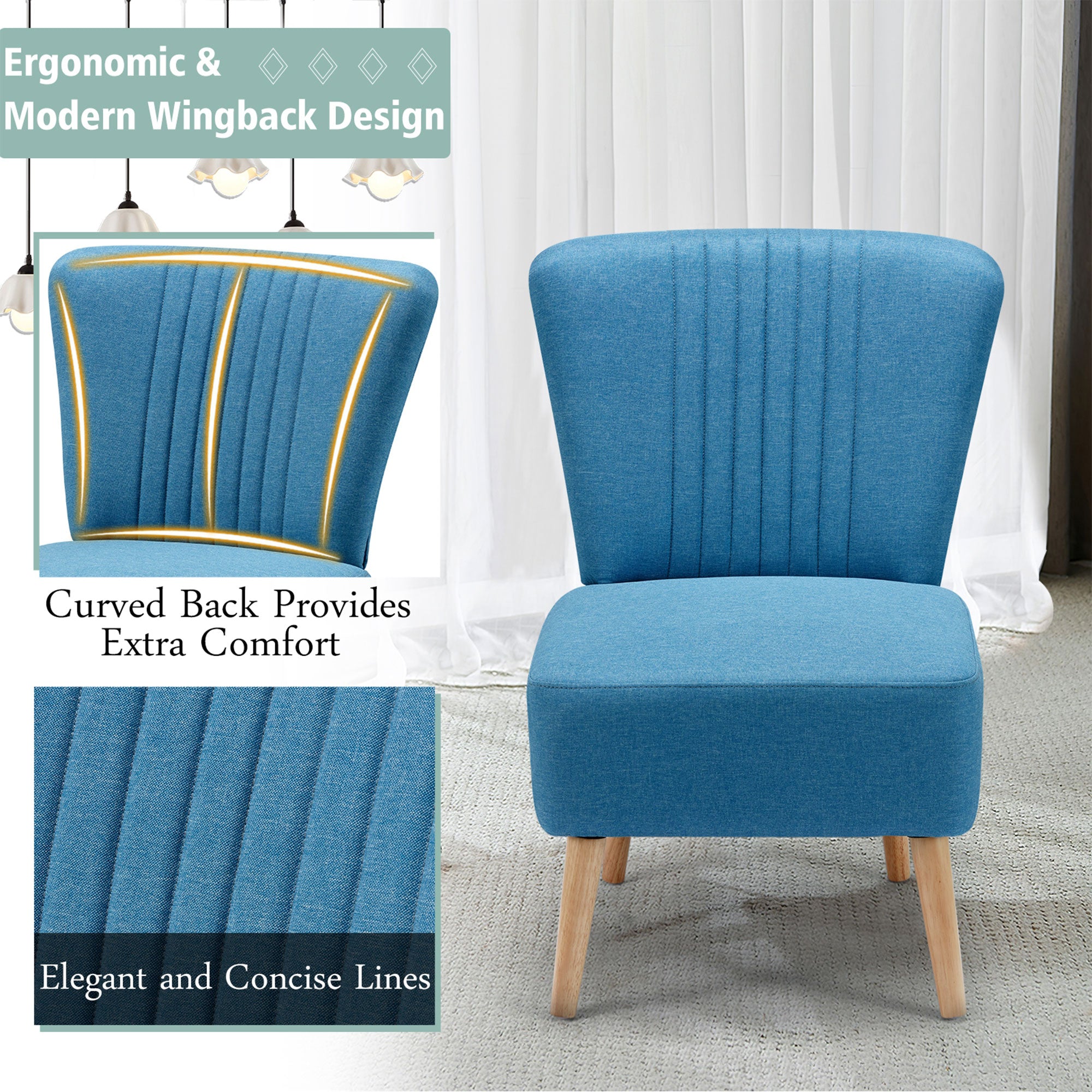 JOMEED Set of 2 Contemporary Padded Chairs w/Wooden Legs, Blue (Open Box) - VMInnovations