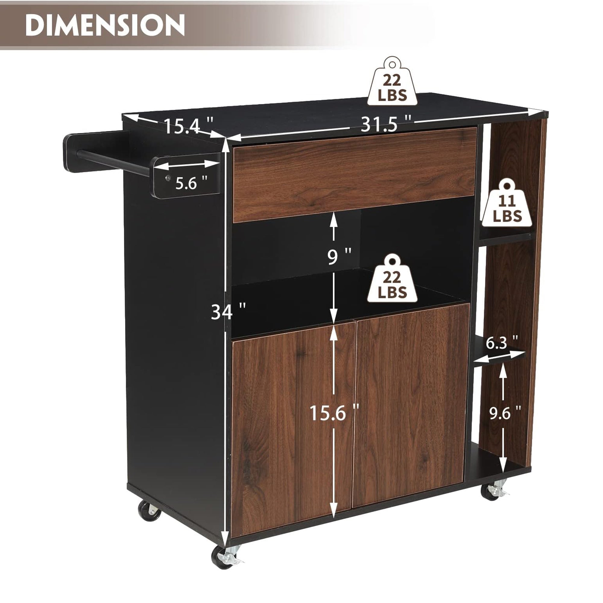 JOMEED Home Island Rolling Cart with Storage Drawers & Towel Rack (Open Box)