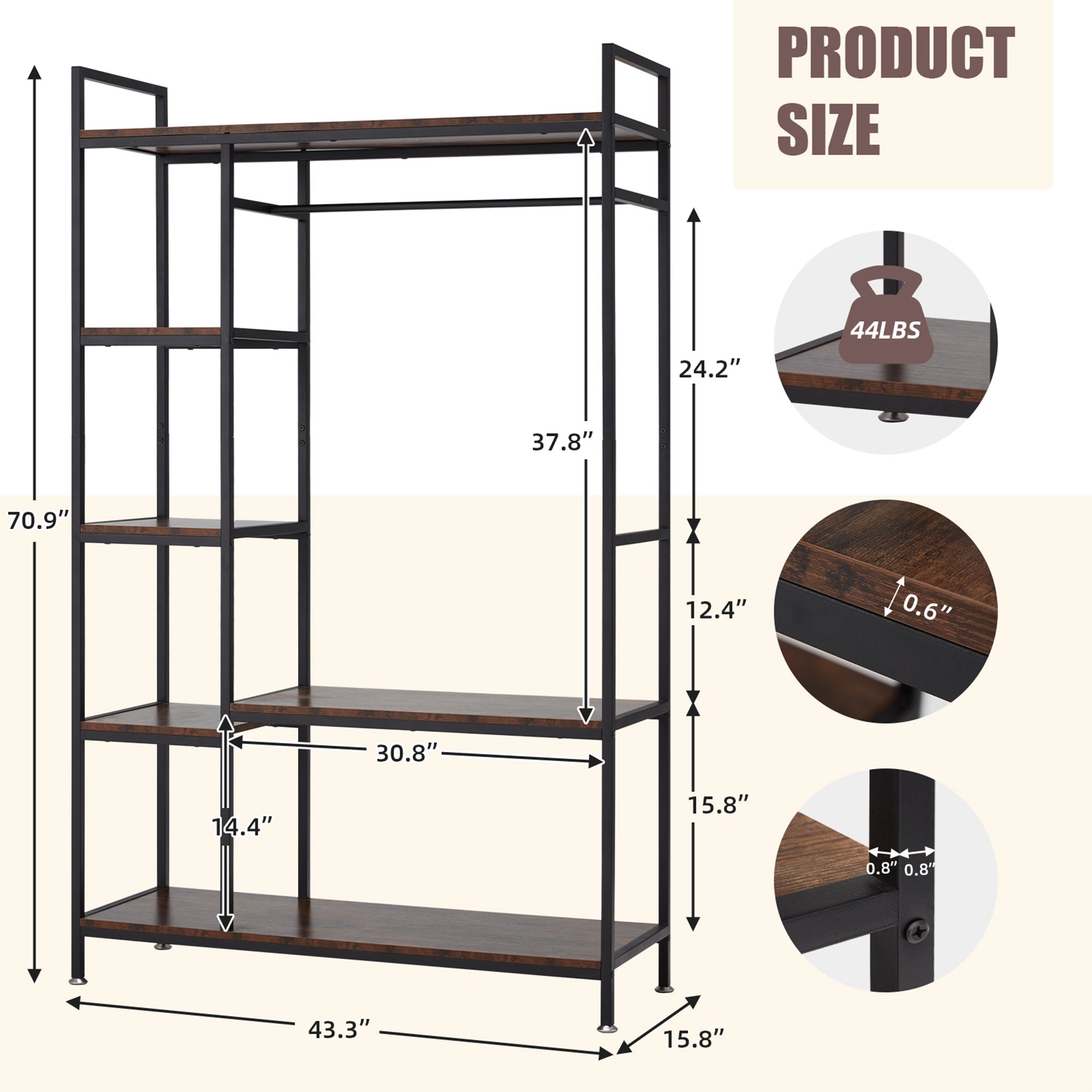 JOMEED Freestanding Closet Clothing Rack Organizer with Shelves and Hanging Rod - VMInnovations