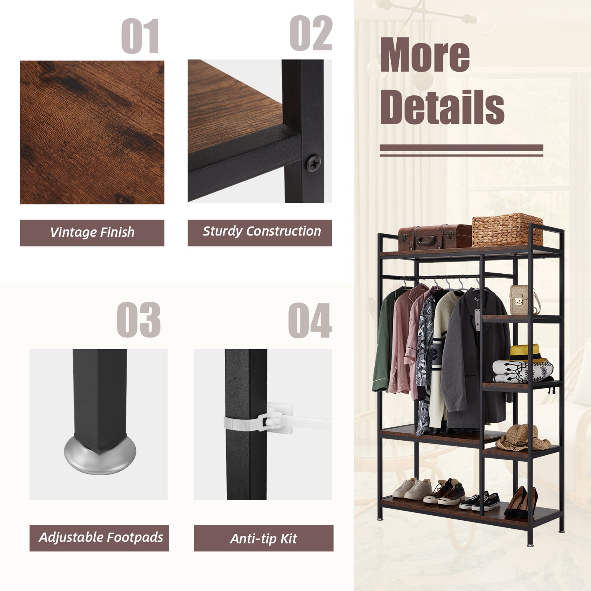 JOMEED Freestanding Closet Clothing Rack Organizer with Shelves and Hanging Rod - VMInnovations