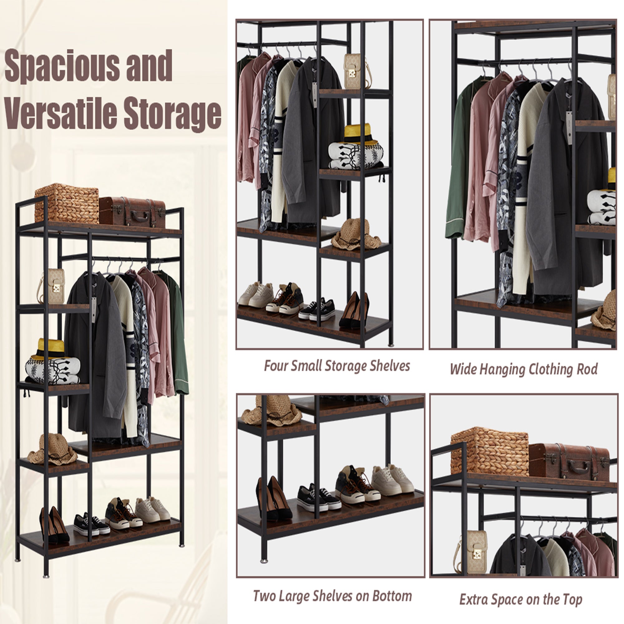 JOMEED Freestanding Closet Clothing Rack Organizer with Shelves and Hanging Rod - VMInnovations