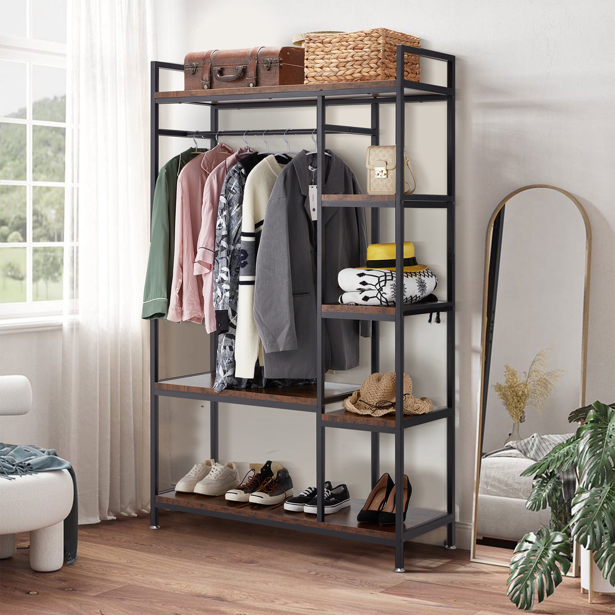 JOMEED Freestanding Closet Clothing Rack Organizer with Shelves and Hanging Rod - VMInnovations