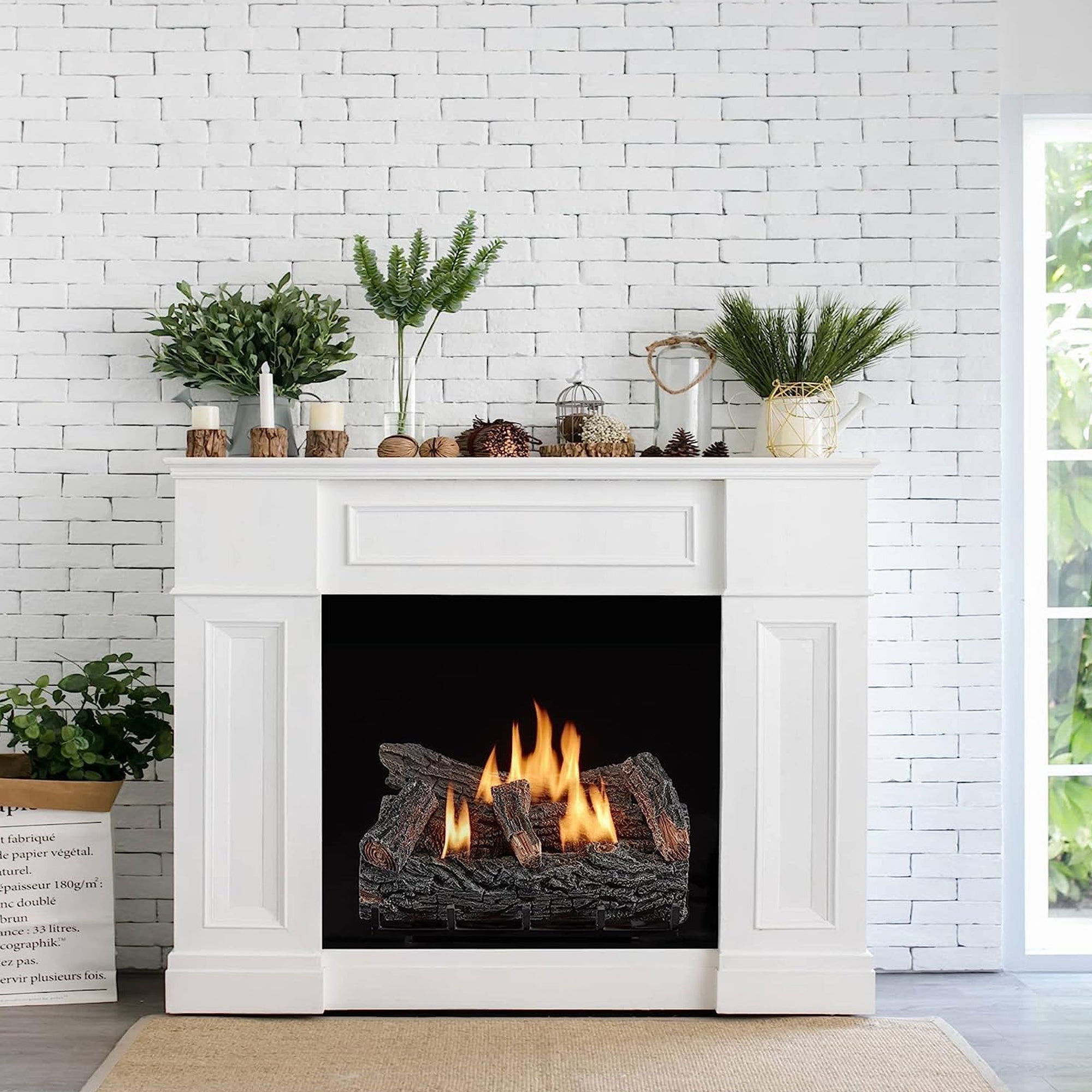 Duluth Forge 22" Ventless 32,000 BTU Natural Gas Fireplace Log Set, Winter Oak