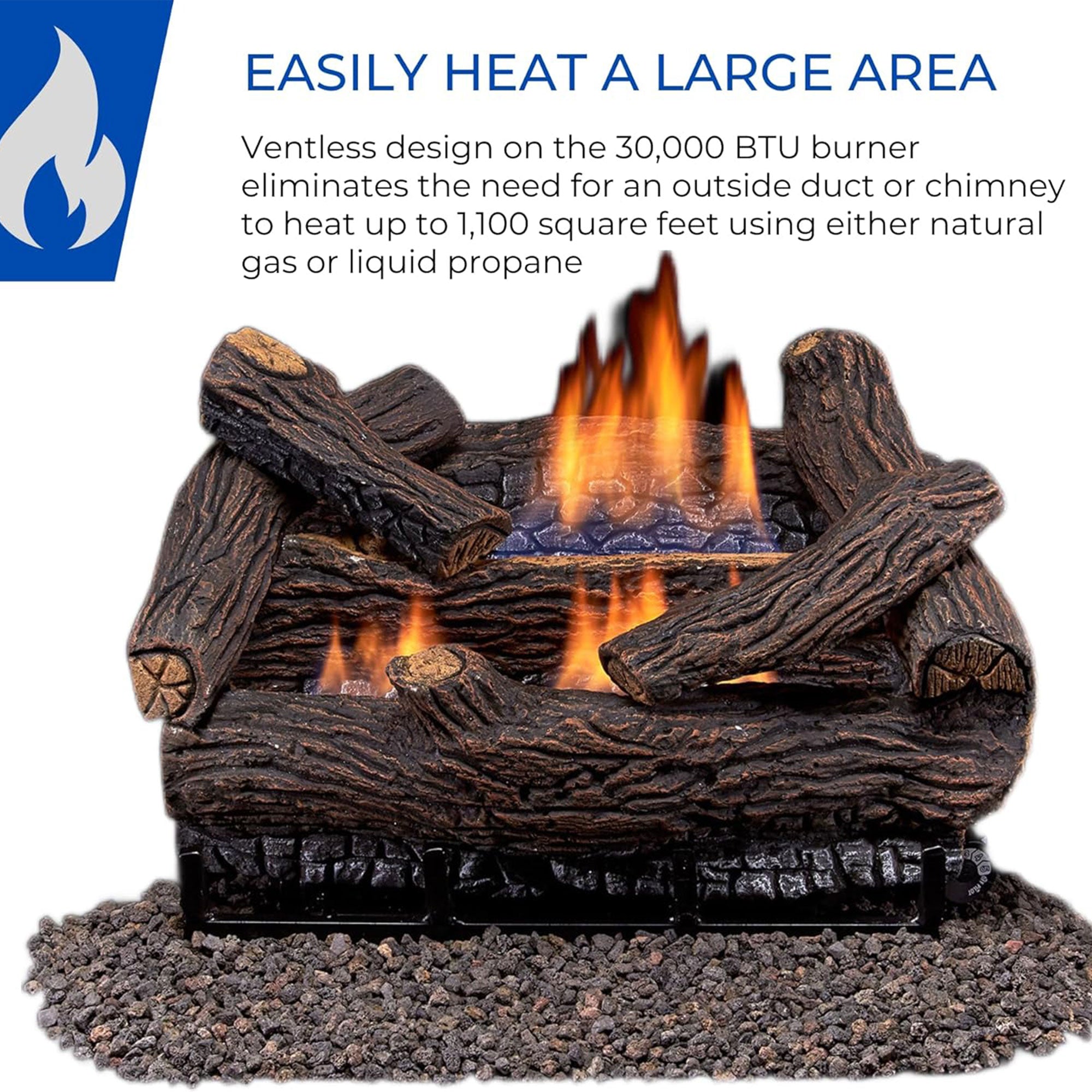 Duluth Forge 18" Ventless Dual Fuel Gas Log Set w/Remote, Red Oak(For Parts) - VMInnovations