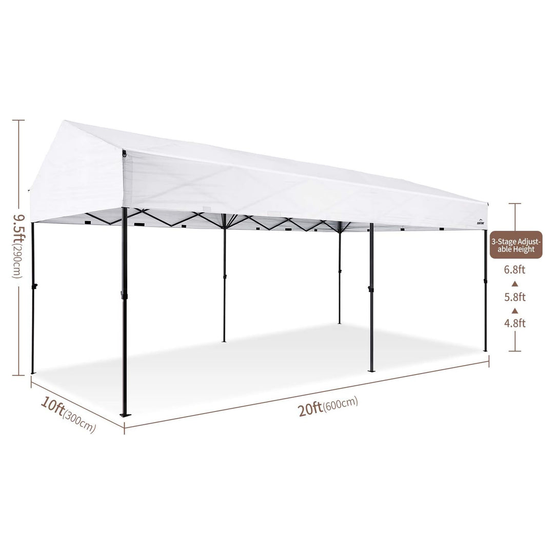 Suntime 10' x 20' Easy Pop Up Rectangular Canopy with Removable Sidewalls, White - VMInnovations