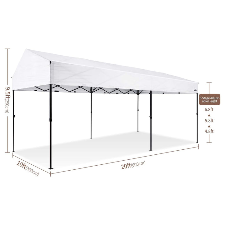 Suntime 10' x 20' Easy Pop Up Rectangular Canopy with Removable Sidewalls, White - VMInnovations